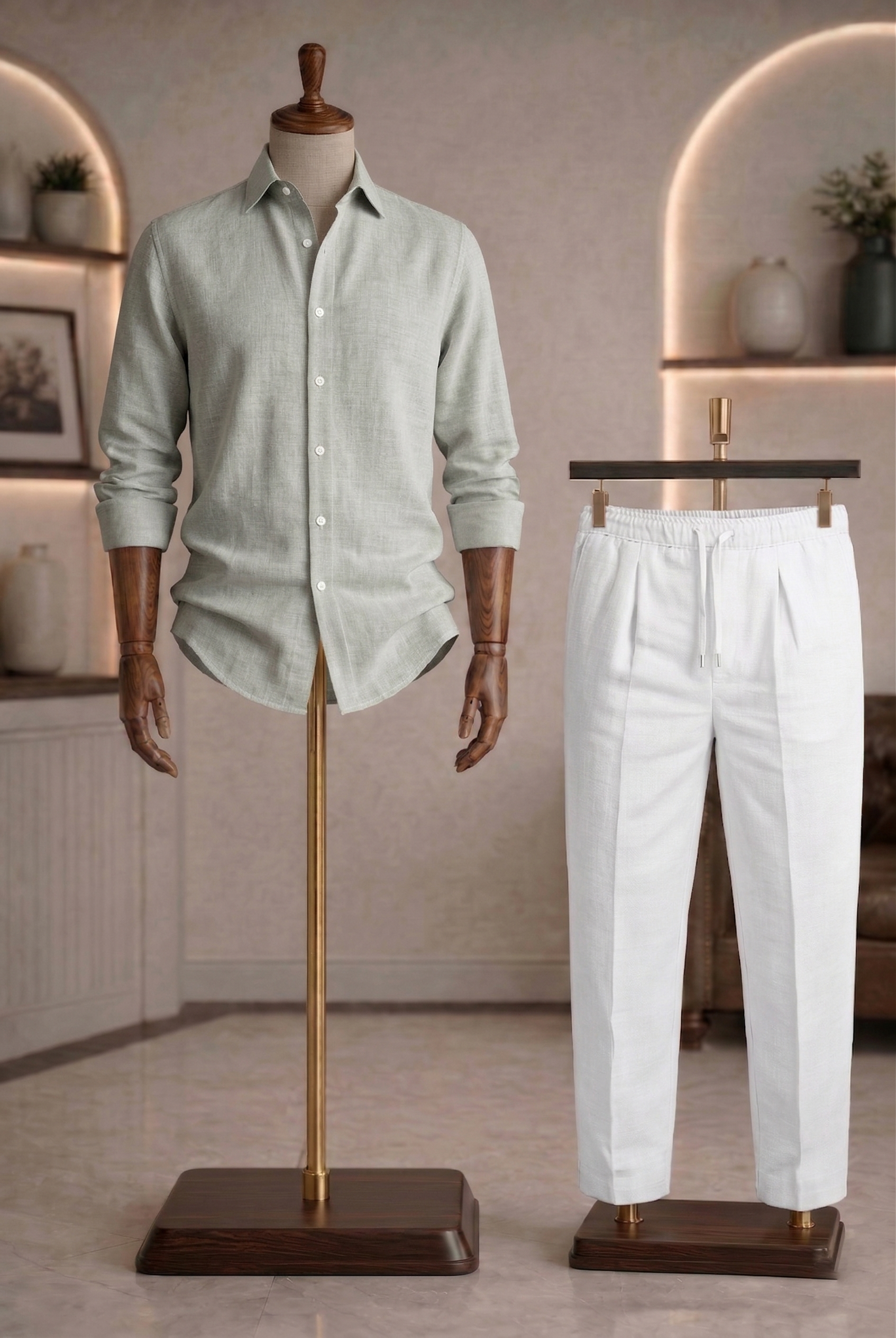 Full Sleeve Linen Pair For Men | Light Grey Linen Shirt with White Linen Pant