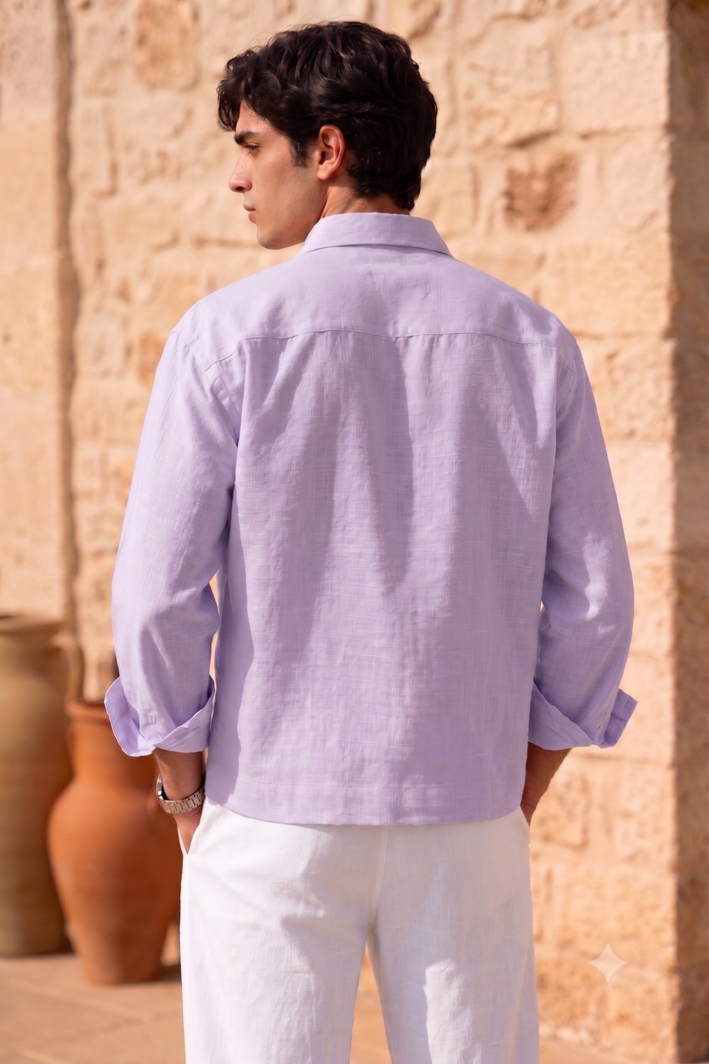 Full Sleeve Lavender Boxy Fit Pure Belgium Linen Crop Shirt