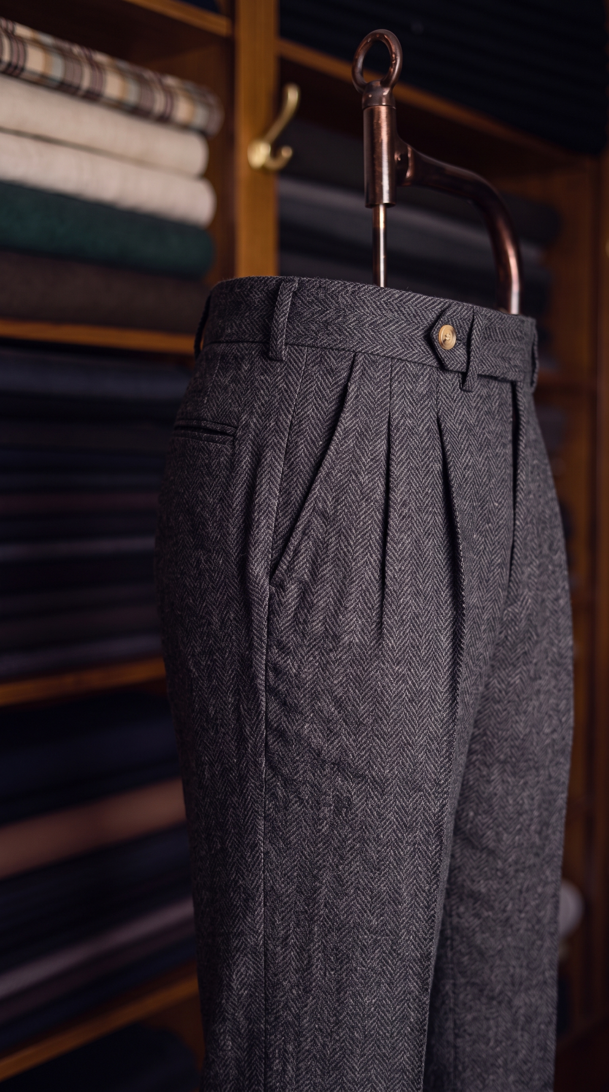 Viceroy Brown Herringbone Double Pleated Trousers for Men