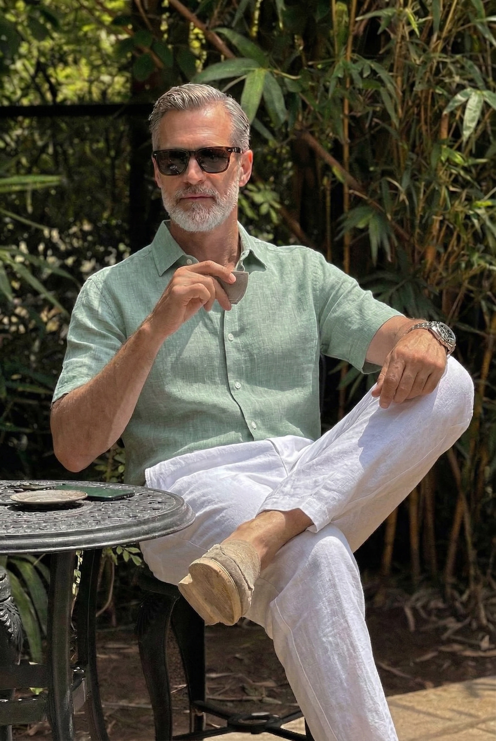 Half Sleeve Linen Pair For Men | Minty Green Linen Shirt with White Linen Pant