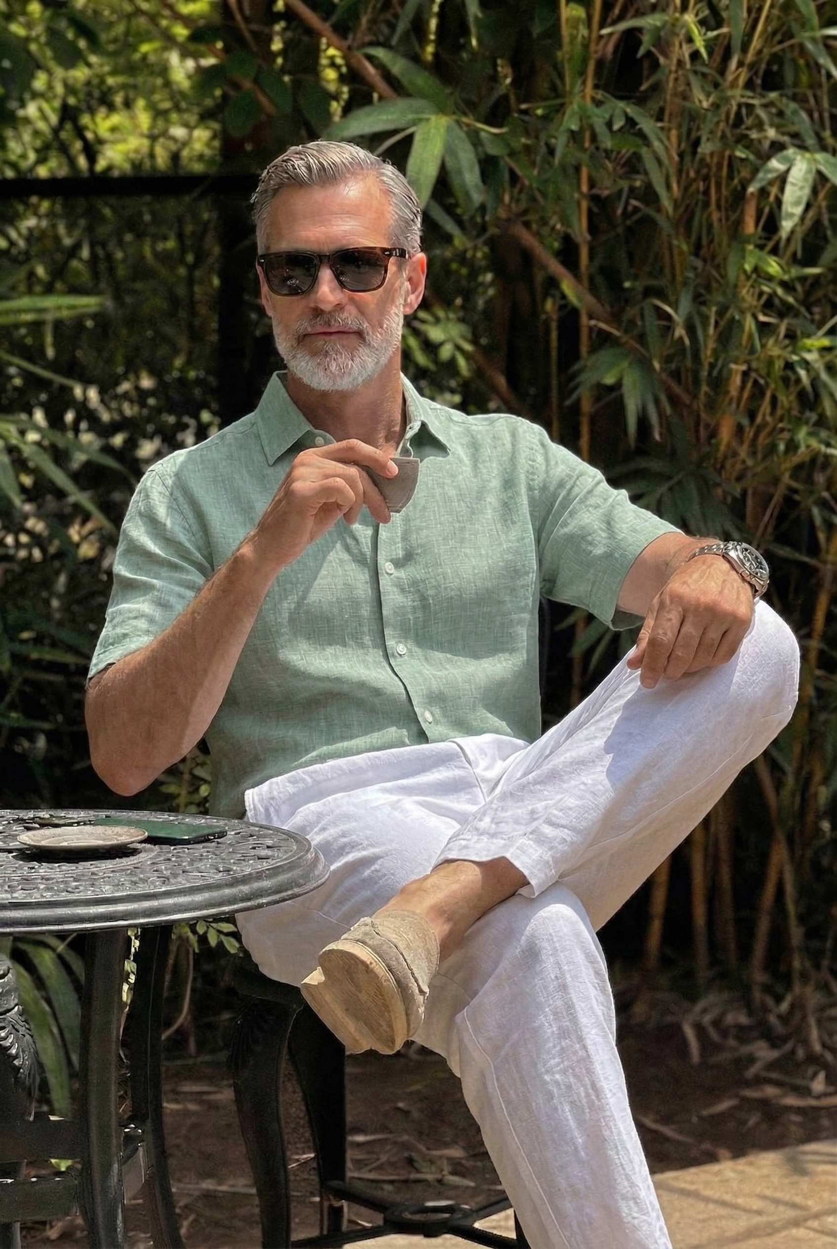 Half Sleeve Linen Pair For Men | Minty Green Linen Shirt with White Linen Pant