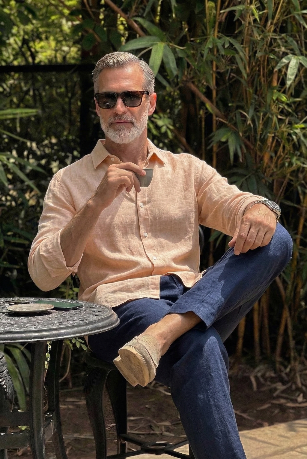 Full Sleeve Linen Pair For Men | Khaki Linen Shirt with Navy Linen Pant