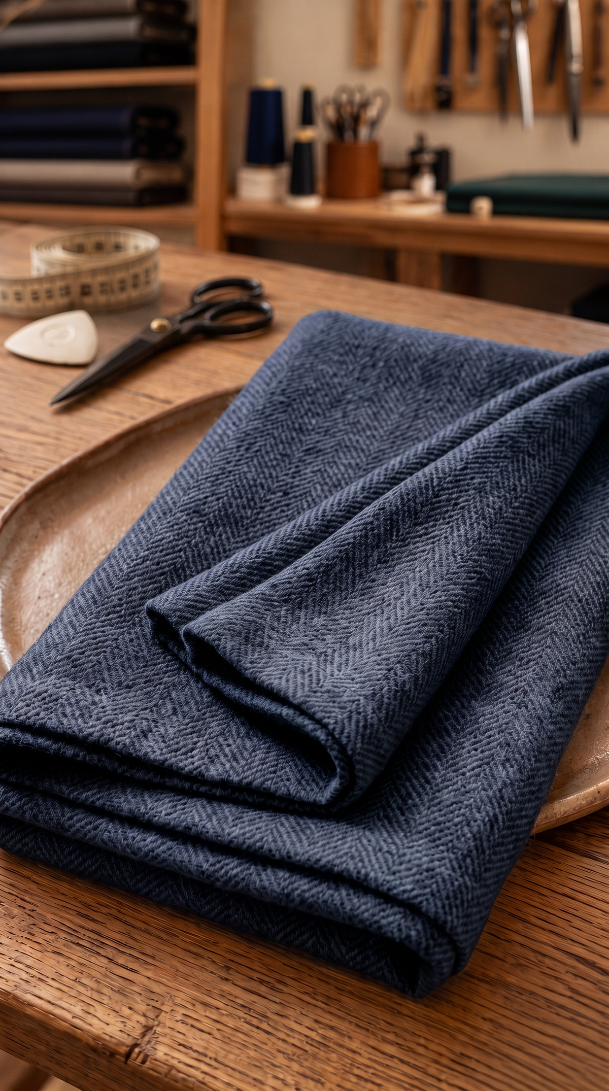 Luxury Navy Herringbone Fabric | Premium Formal Wear Fabric