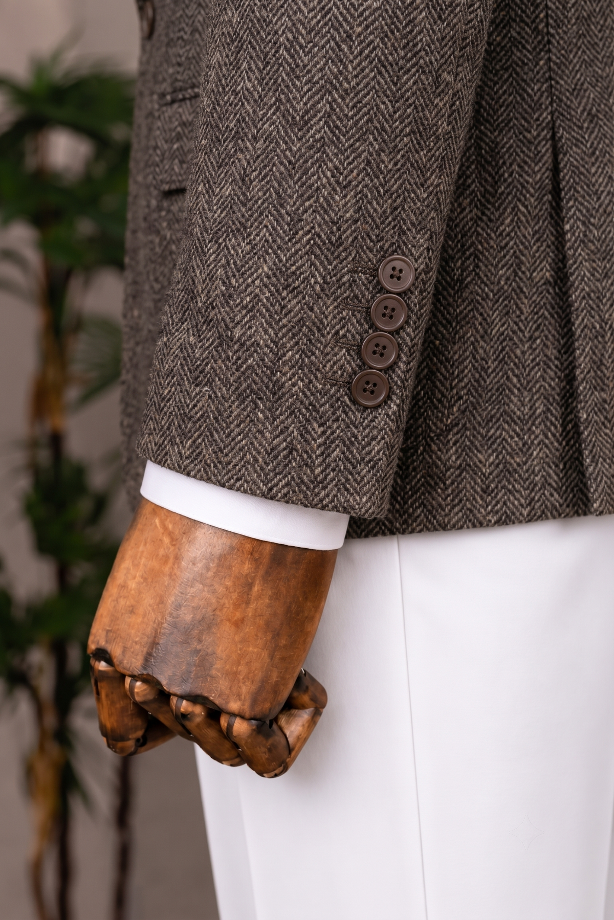 French Cuff Men's Brown Herringbone Double Breasted Blazer