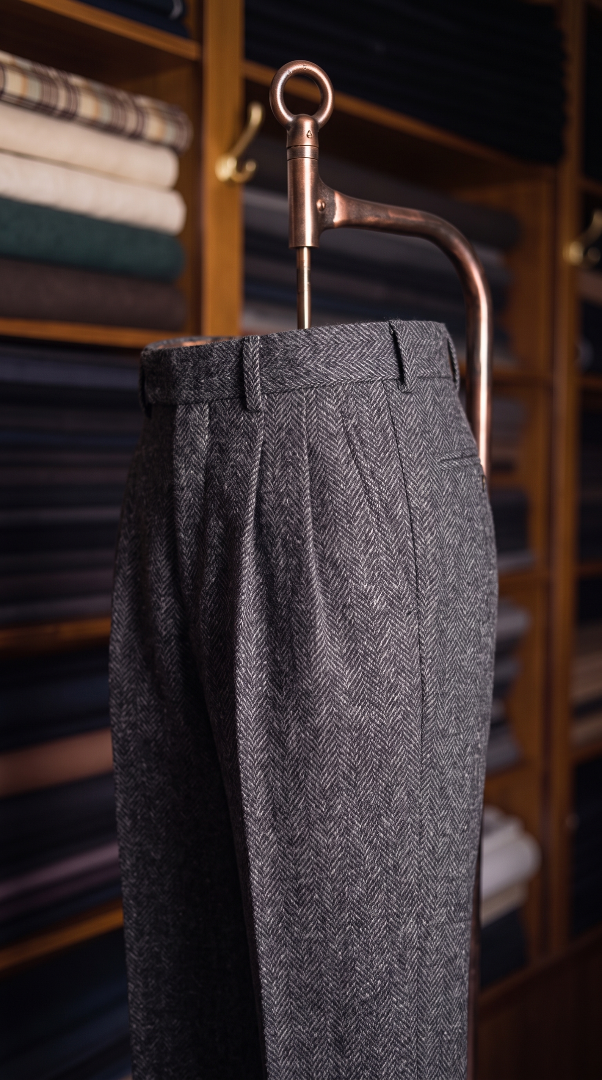 Viceroy Black Herringbone Double Pleated Trousers for Men