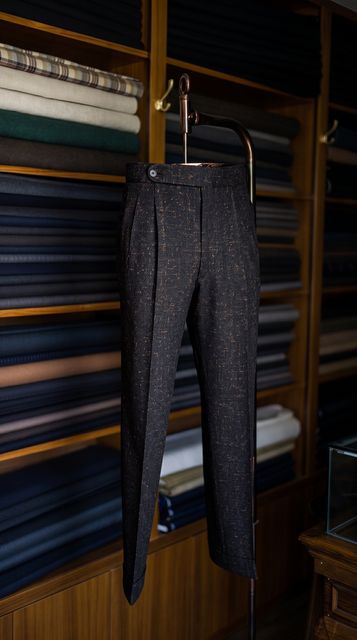 Imperial Brown Marino Wool Double Pleated Trousers for Men