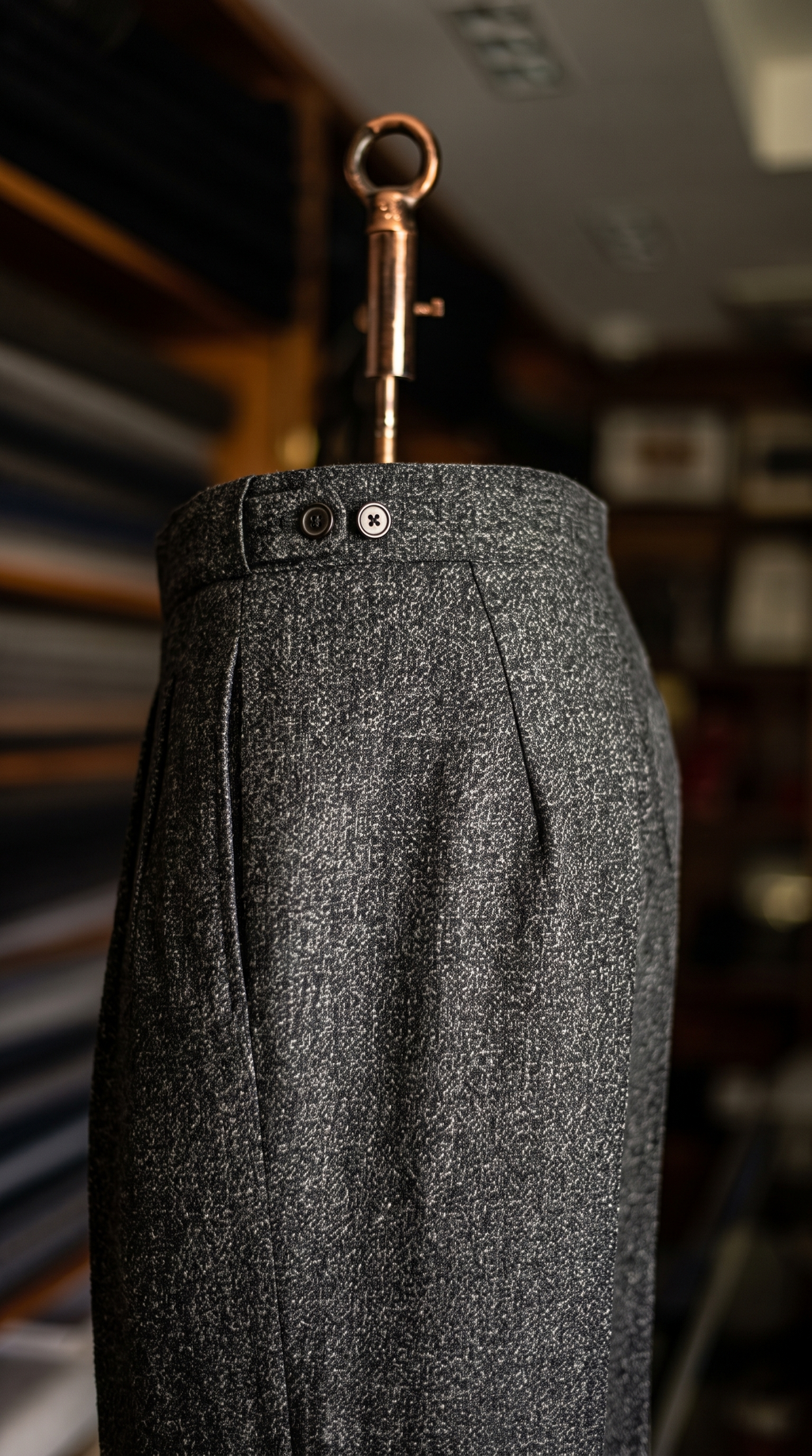 Imperial Charcoal Grey Marino Wool Double Pleated Trousers for Men