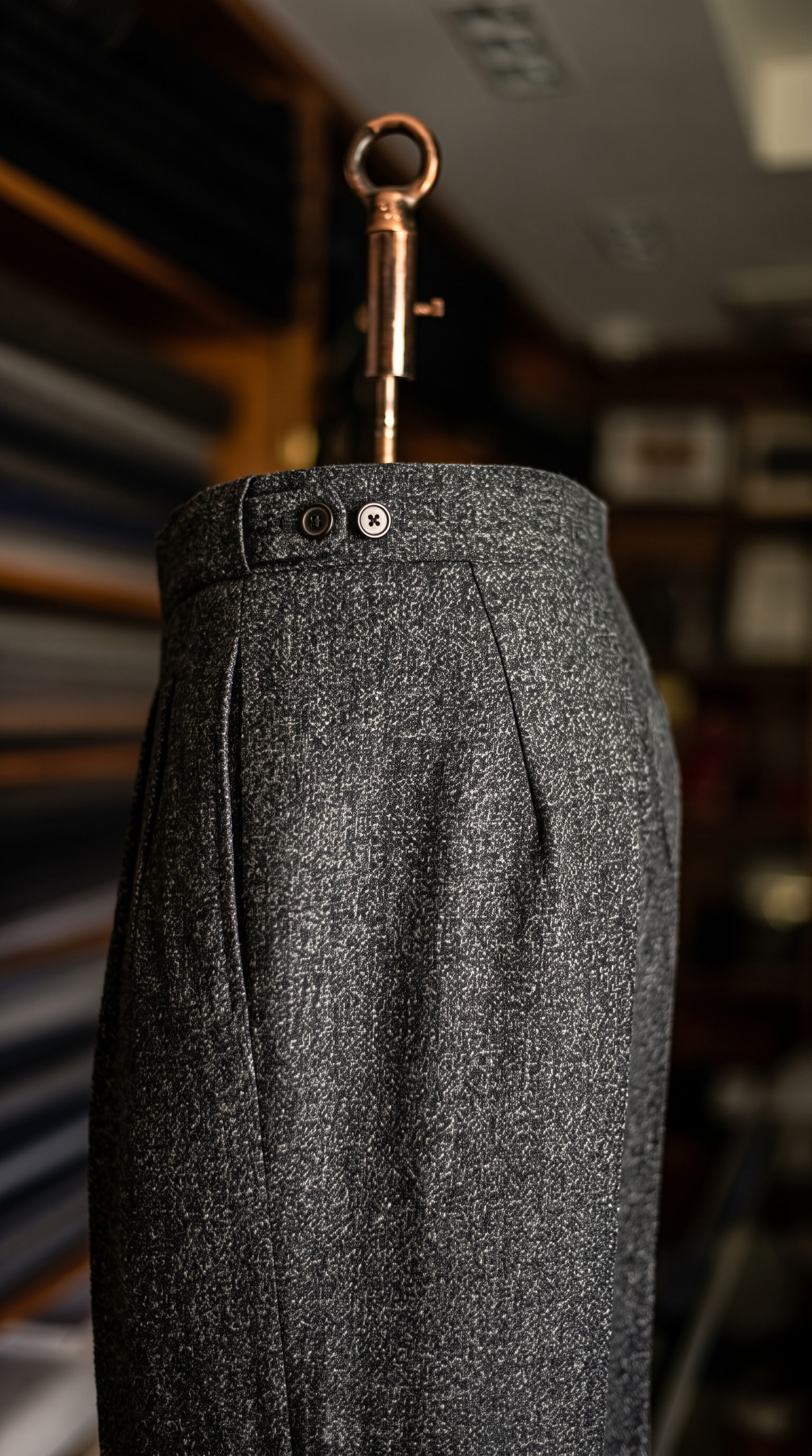 Imperial Charcoal Grey Marino Wool Double Pleated Trousers for Men