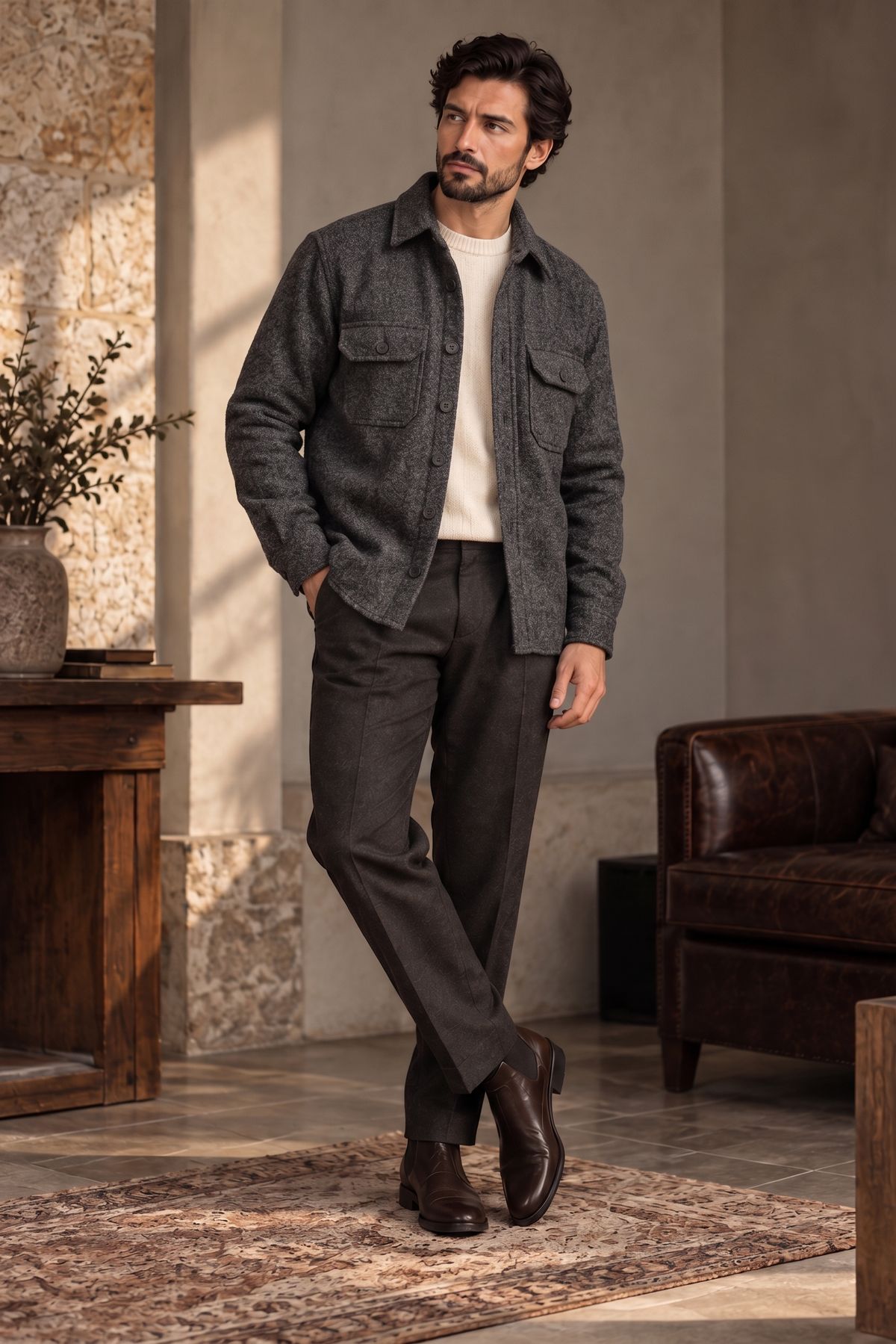 Melange Grey Premium Wool Shirt for Men