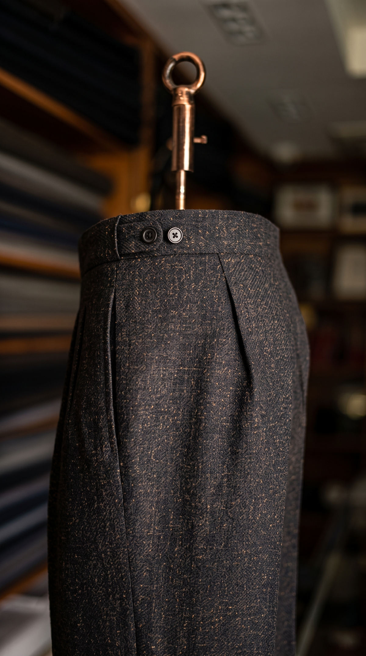 Imperial Brown Marino Wool Double Pleated Trousers for Men