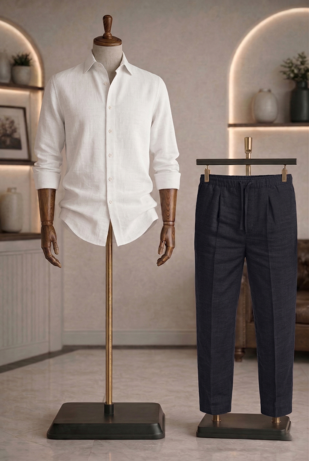 Full Sleeve Linen Pair For Men | White Linen Shirt with Black Linen Pant