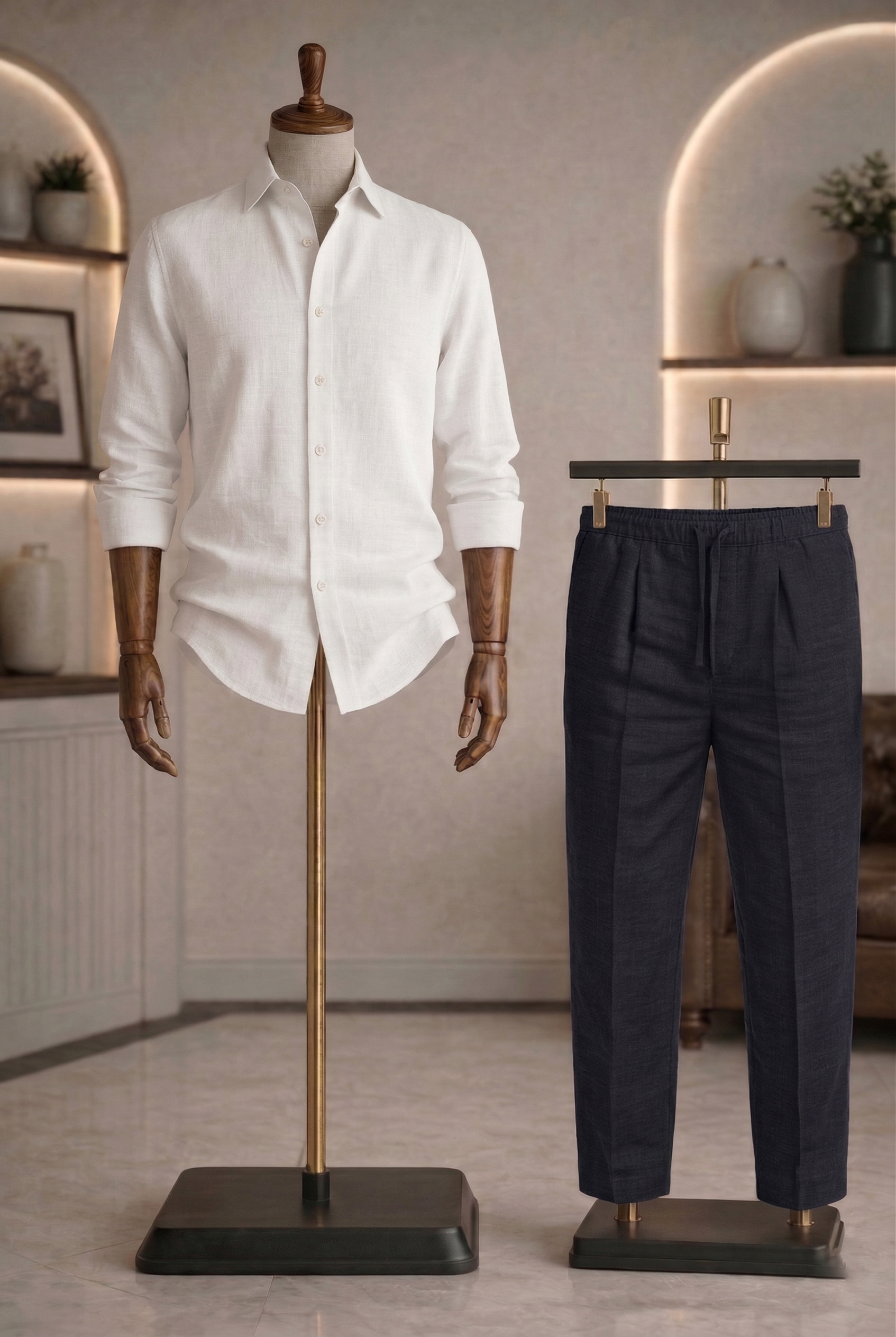 Full Sleeve Linen Pair For Men | White Linen Shirt with Black Linen Pant