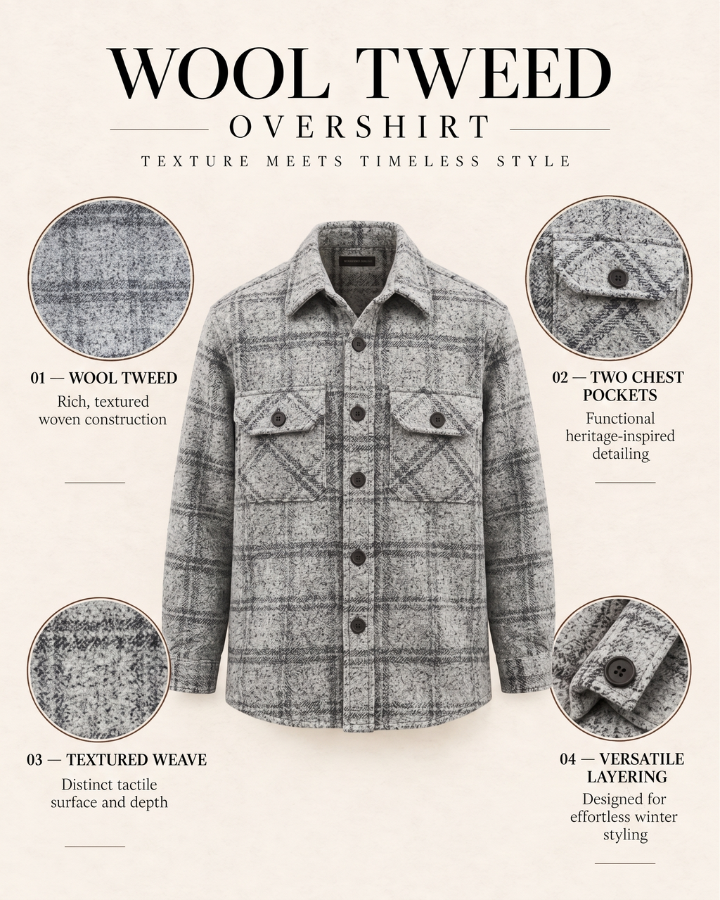 Melange Checked White Premium Wool Shirt for Men