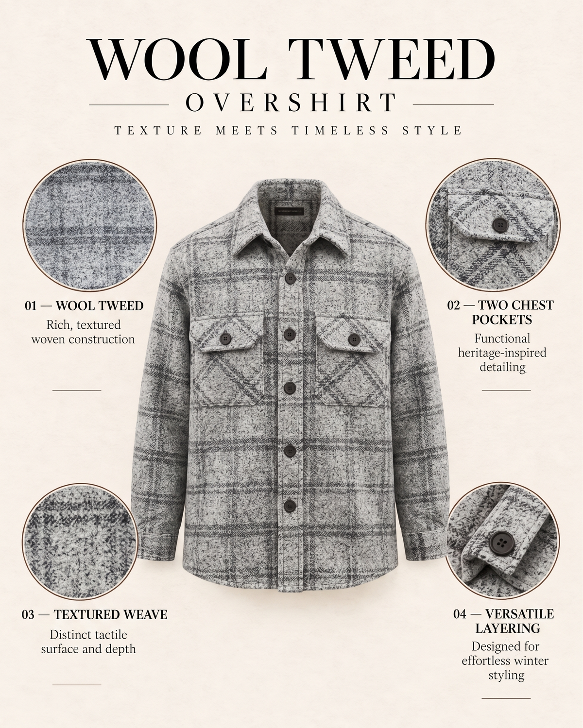 Melange Checked White Premium Wool Shirt for Men