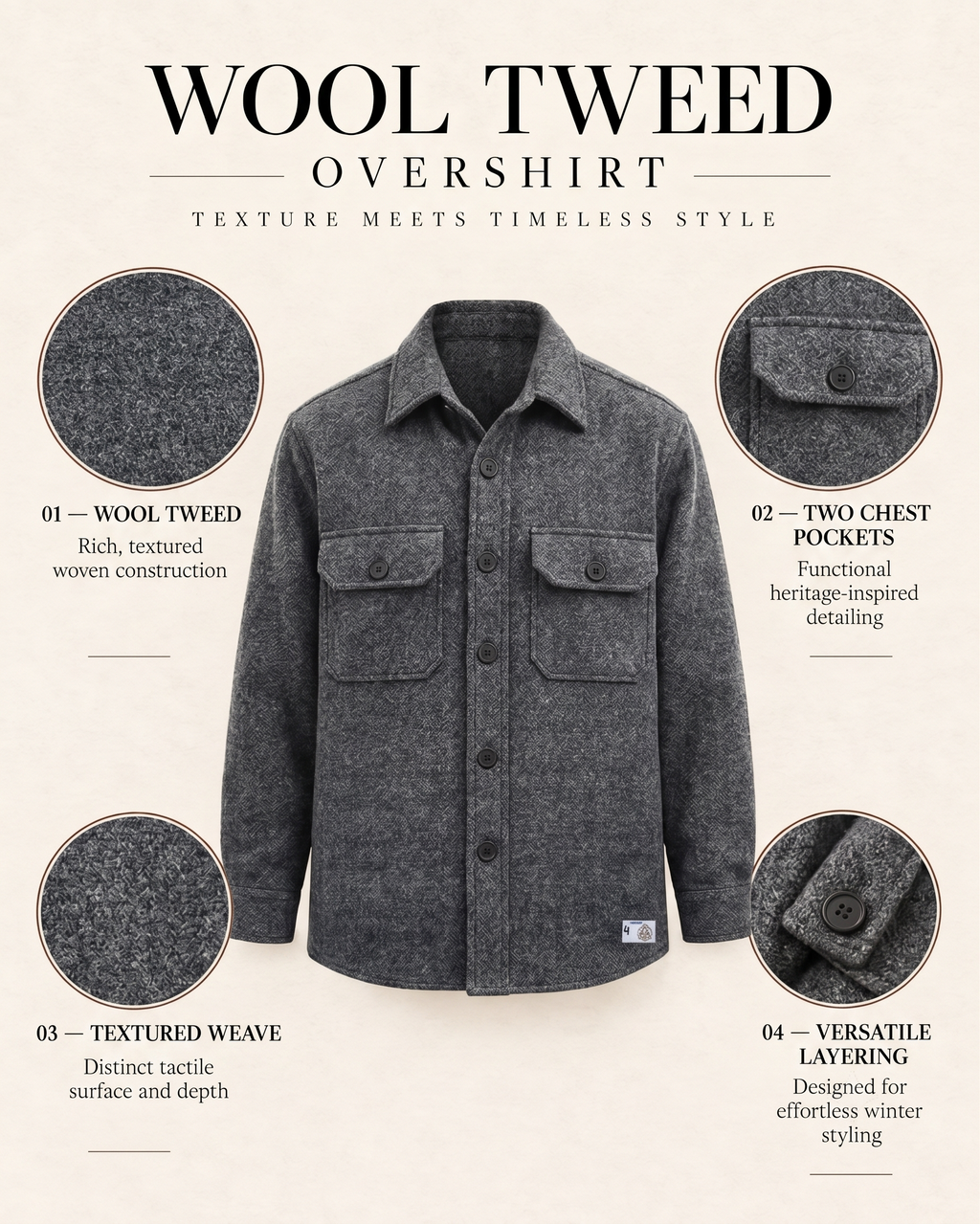 Melange Grey Premium Wool Shirt for Men