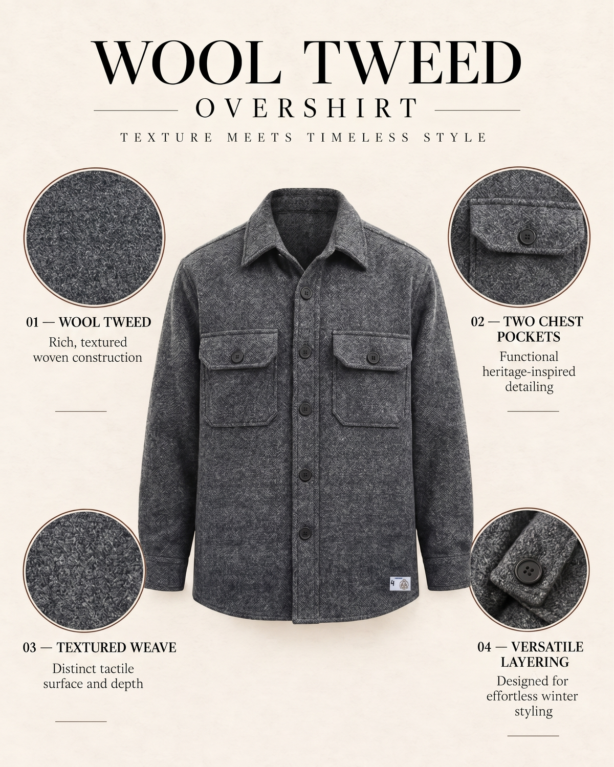 Melange Grey Premium Wool Shirt for Men