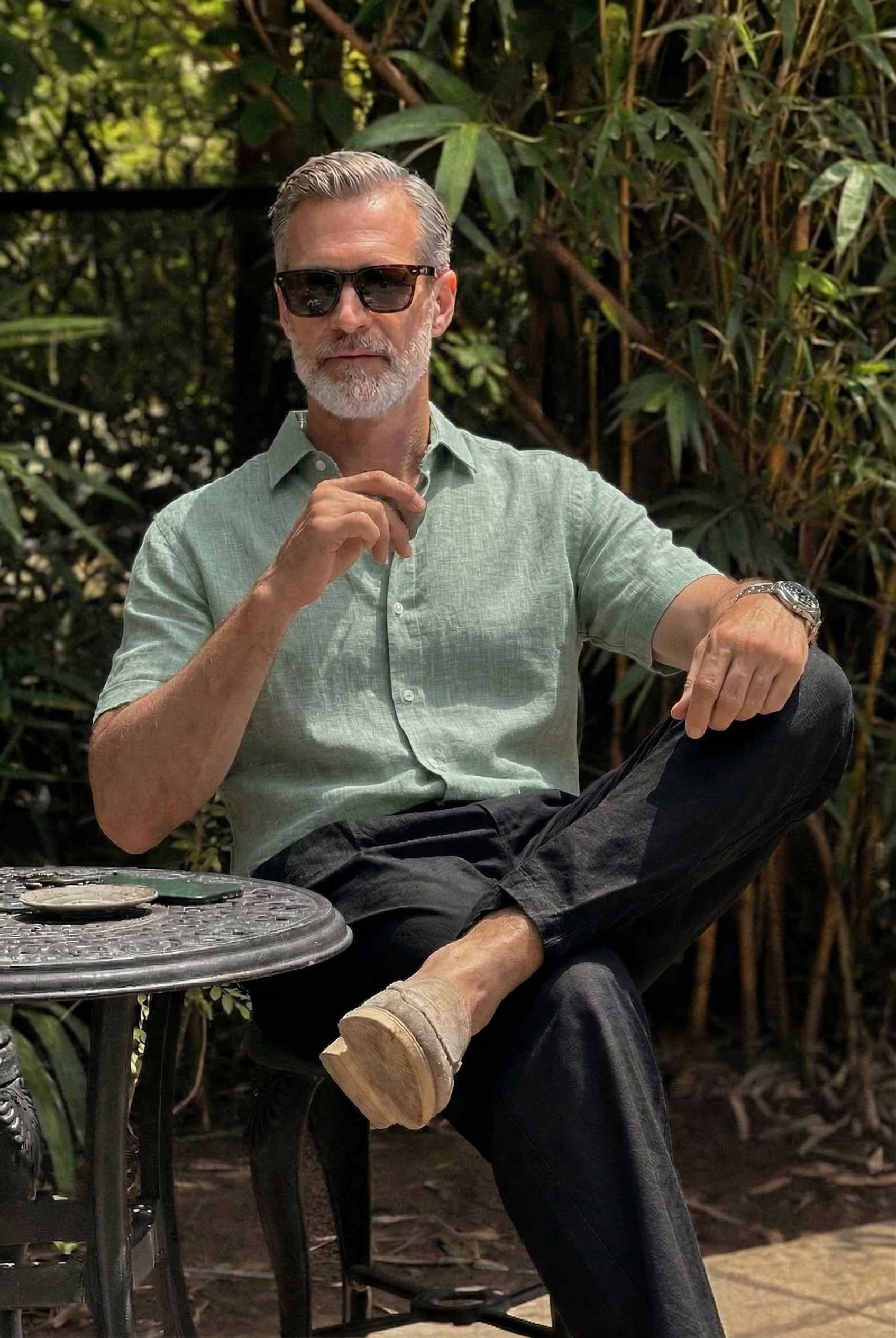 Half Sleeve Linen Pair For Men | Mint Green Linen Shirt with Black Linen Pant