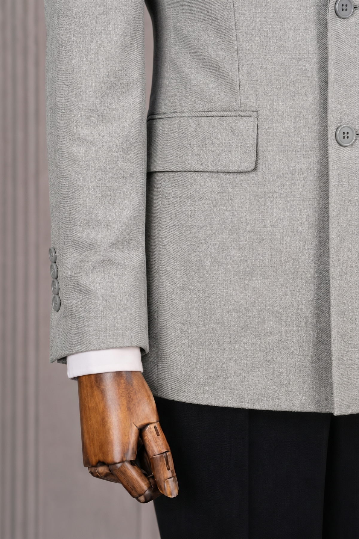 French Cuff Men's Light Grey Double Breasted Blazer