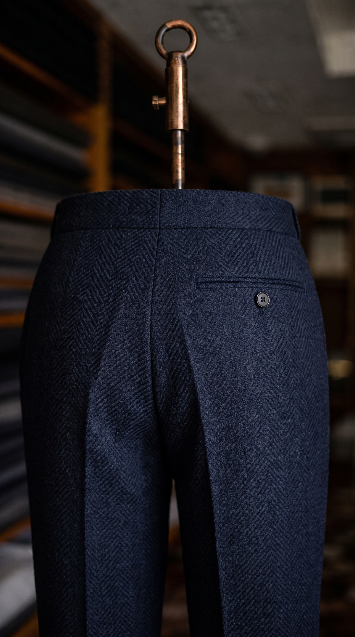 Imperial Navy Herringbone Double Pleated Trousers For Men