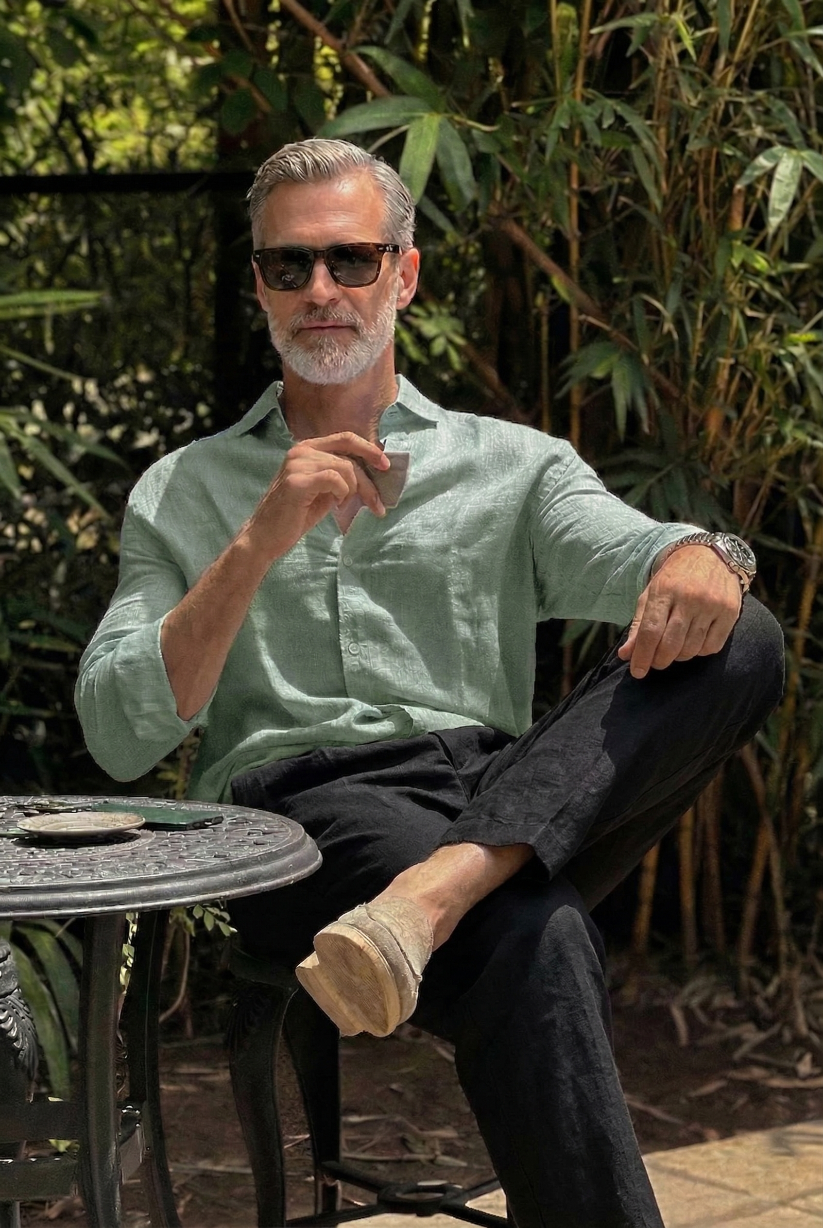 Full Sleeve Linen Pair For Men | Mint Green Linen Shirt with Black Linen Pant