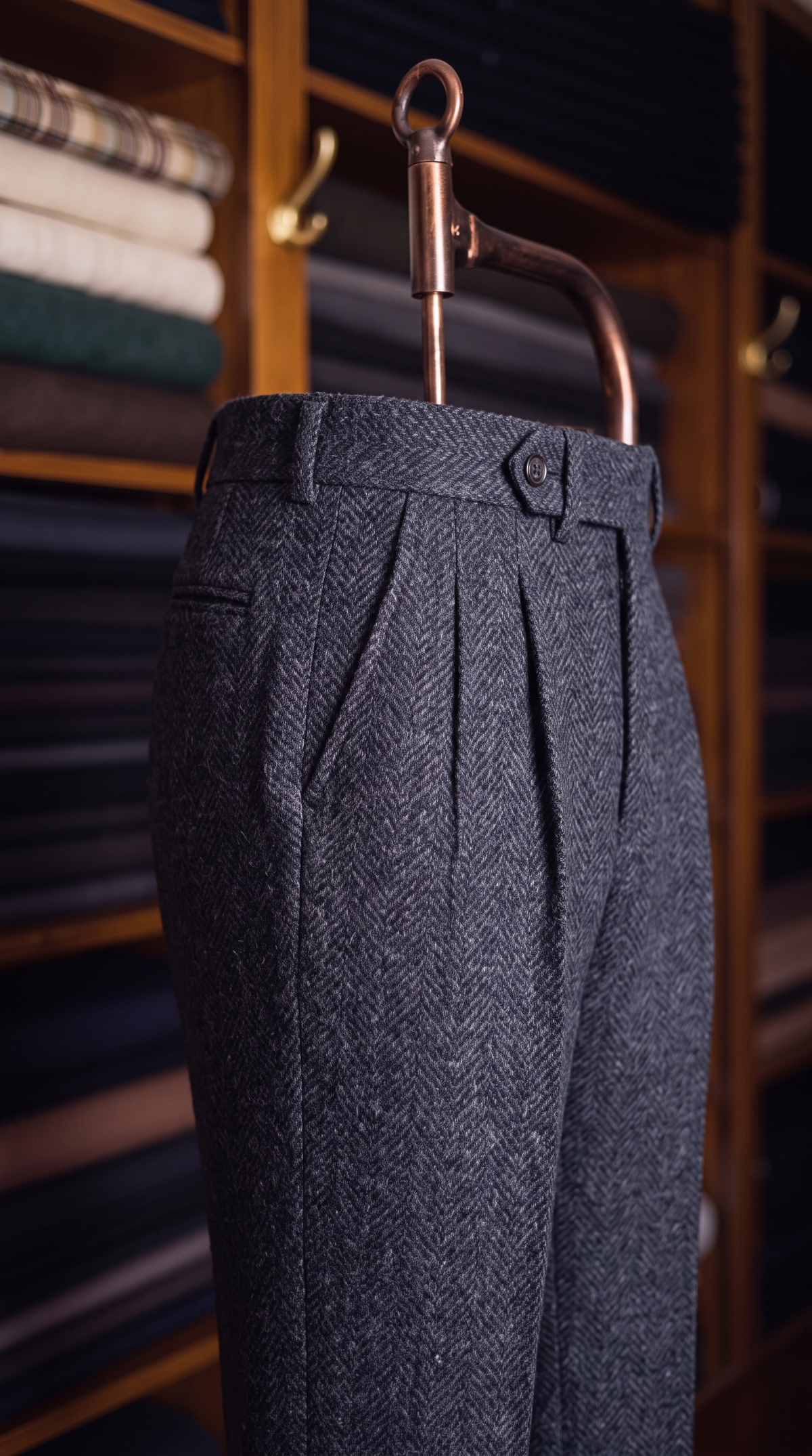 Viceroy Navy Herringbone Double Pleated Trousers for Men