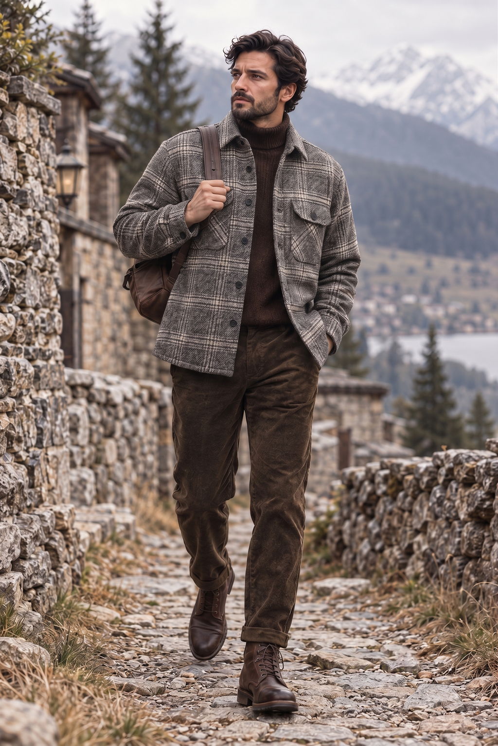 Melange Tartan Beige Checked Premium Wool Shirt for Men