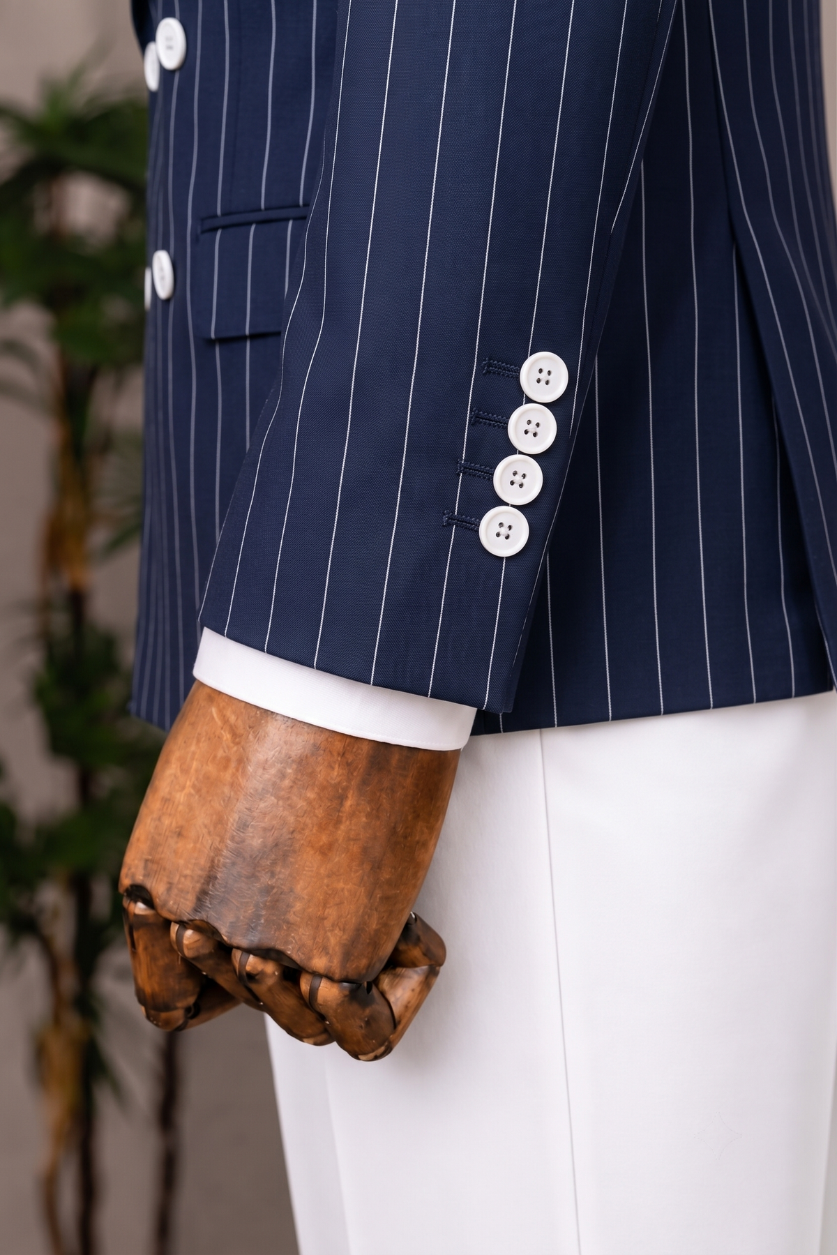 French Cuff Men's Navy Striped Double Breasted Blazer
