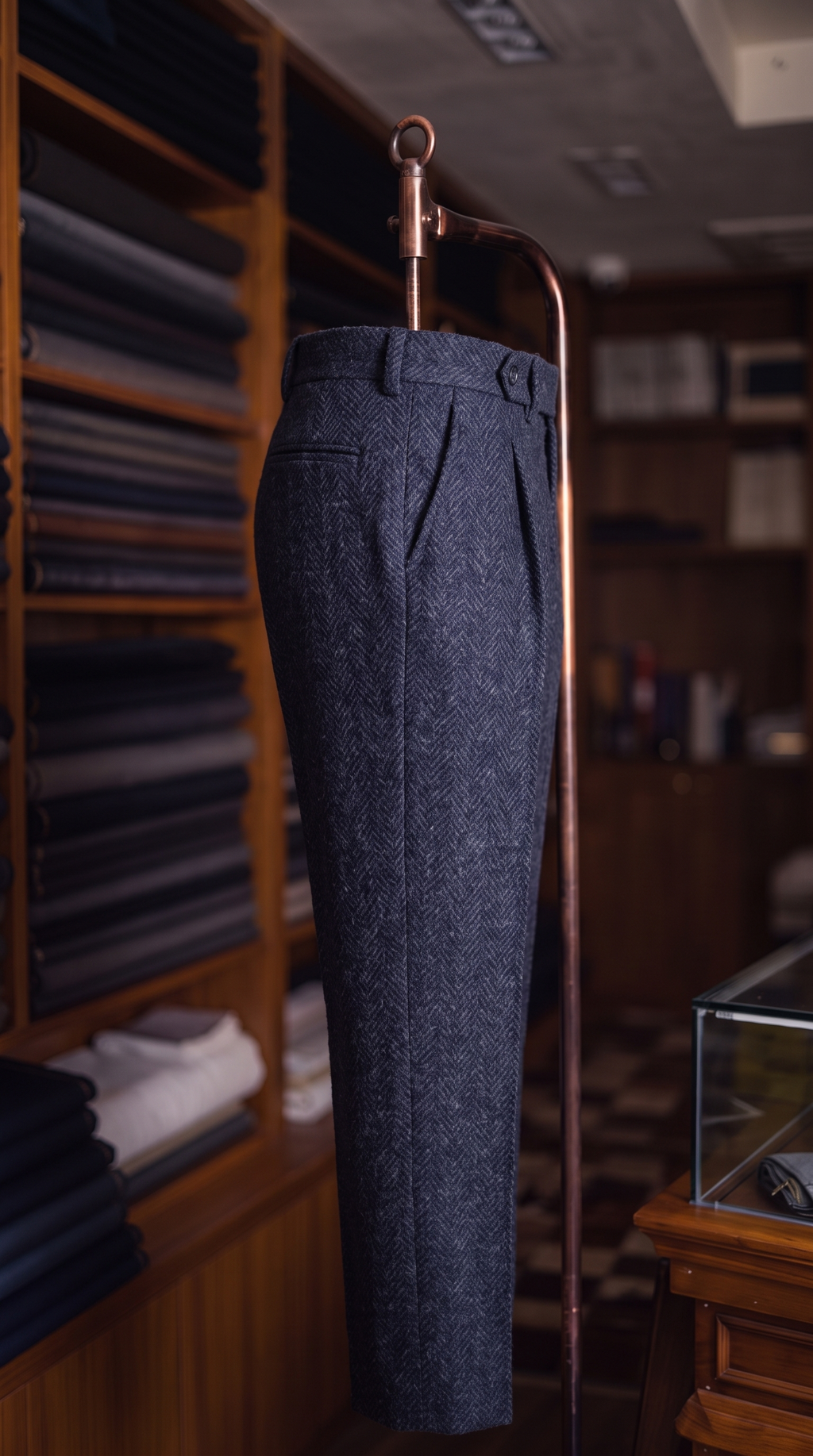 Viceroy Navy Herringbone Double Pleated Trousers for Men