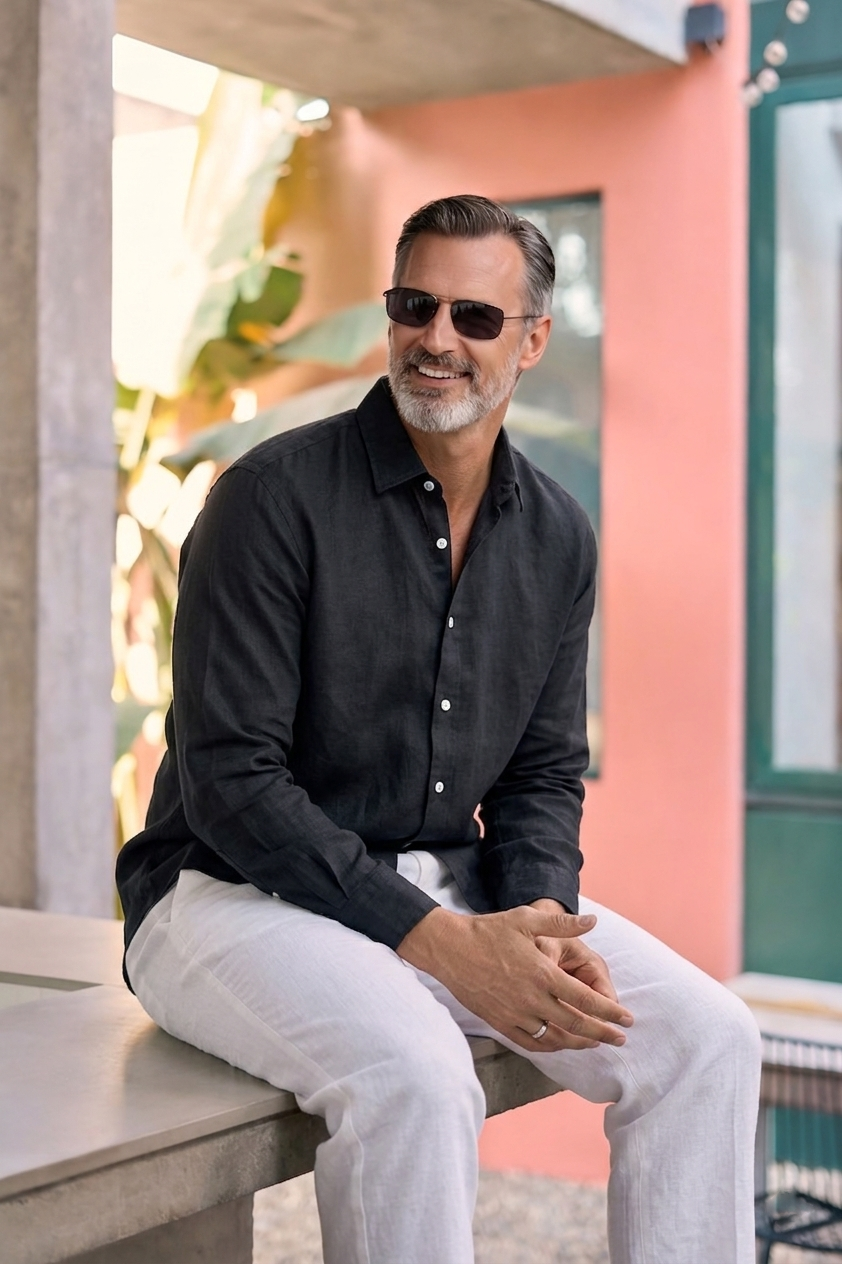 Full Sleeve Men's Pure Linen Black Shirt | Summer Wear
