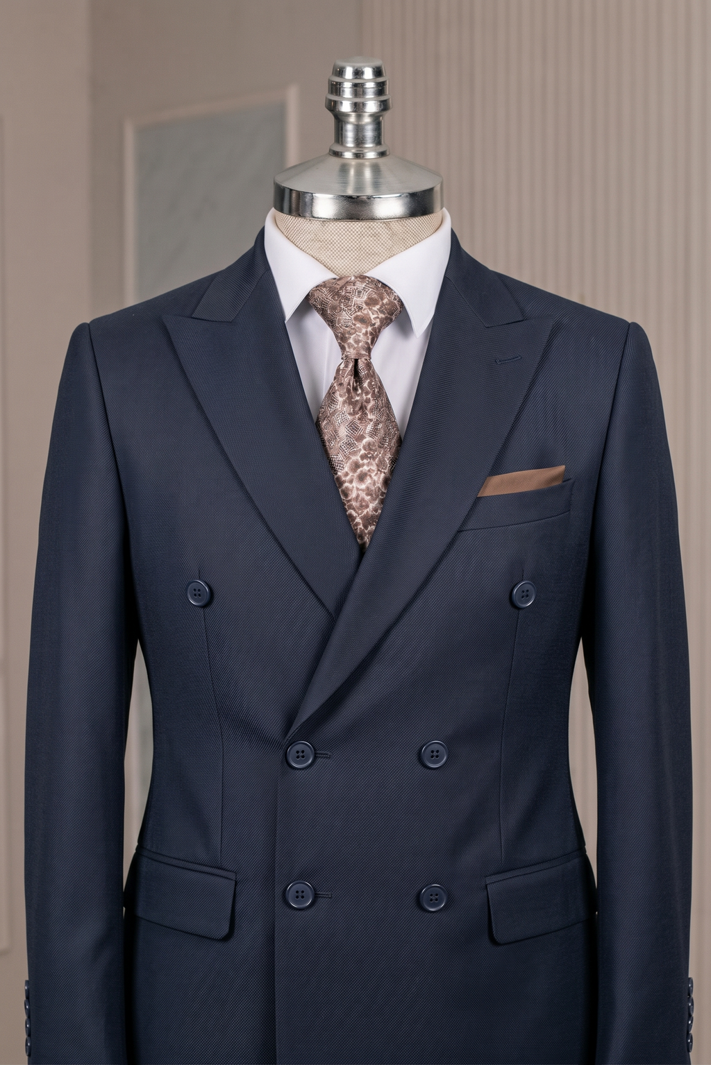 French Cuff Men's Navy Blue Double Breasted Blazer