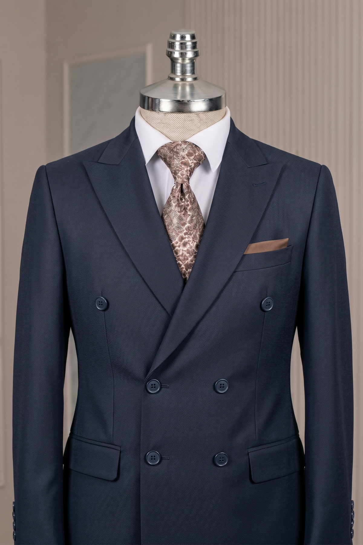 French Cuff Men's Navy Blue Double Breasted Blazer