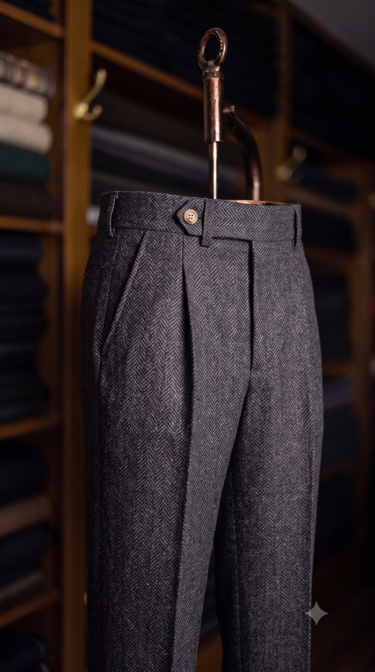 Viceroy Brown Herringbone Double Pleated Trousers for Men