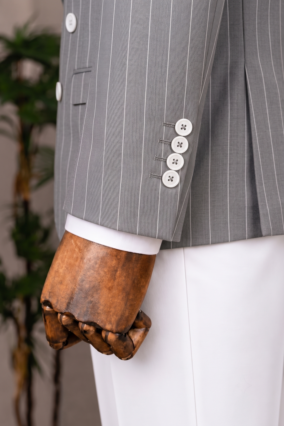 French Cuff Men's Grey Striped Double Breasted Blazer