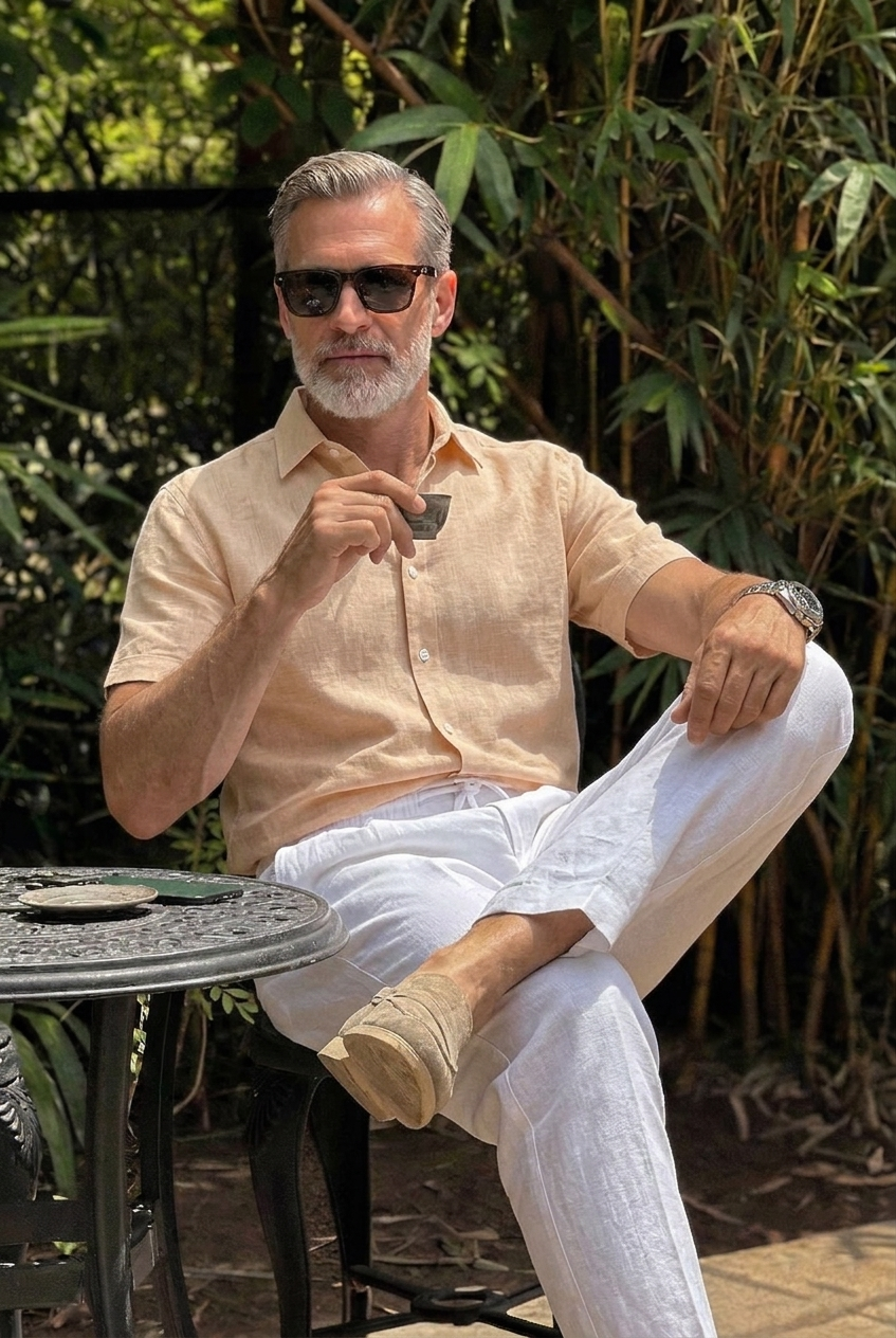 Half Sleeve Linen Pair For Men | Khaki Linen Shirt with White Linen Pant