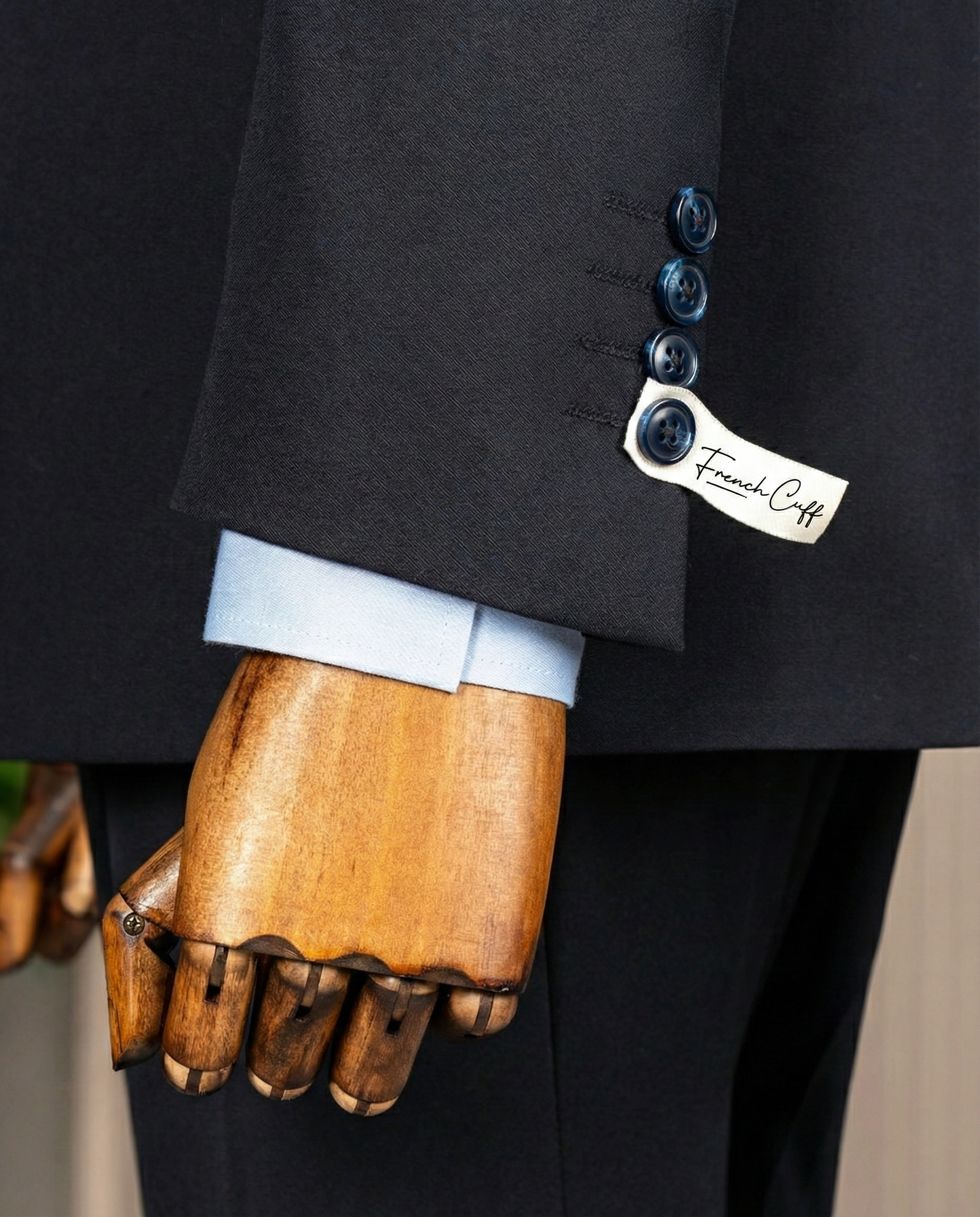 French Cuff Men's Navy Blue Double Buttoned 3-Piece Suit