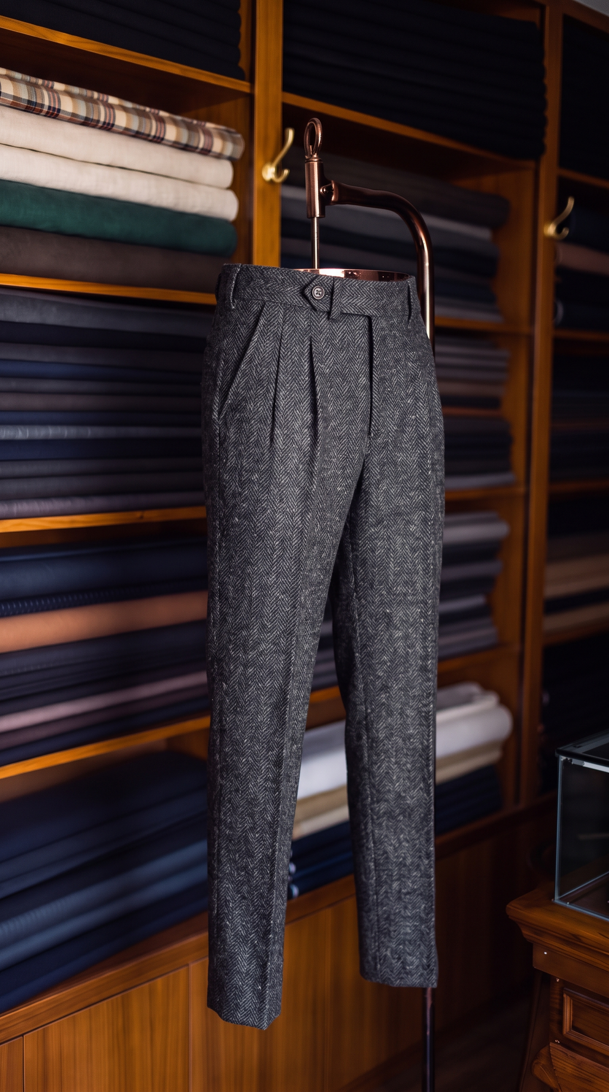 Viceroy Grey Herringbone Double Pleated Trousers for Men