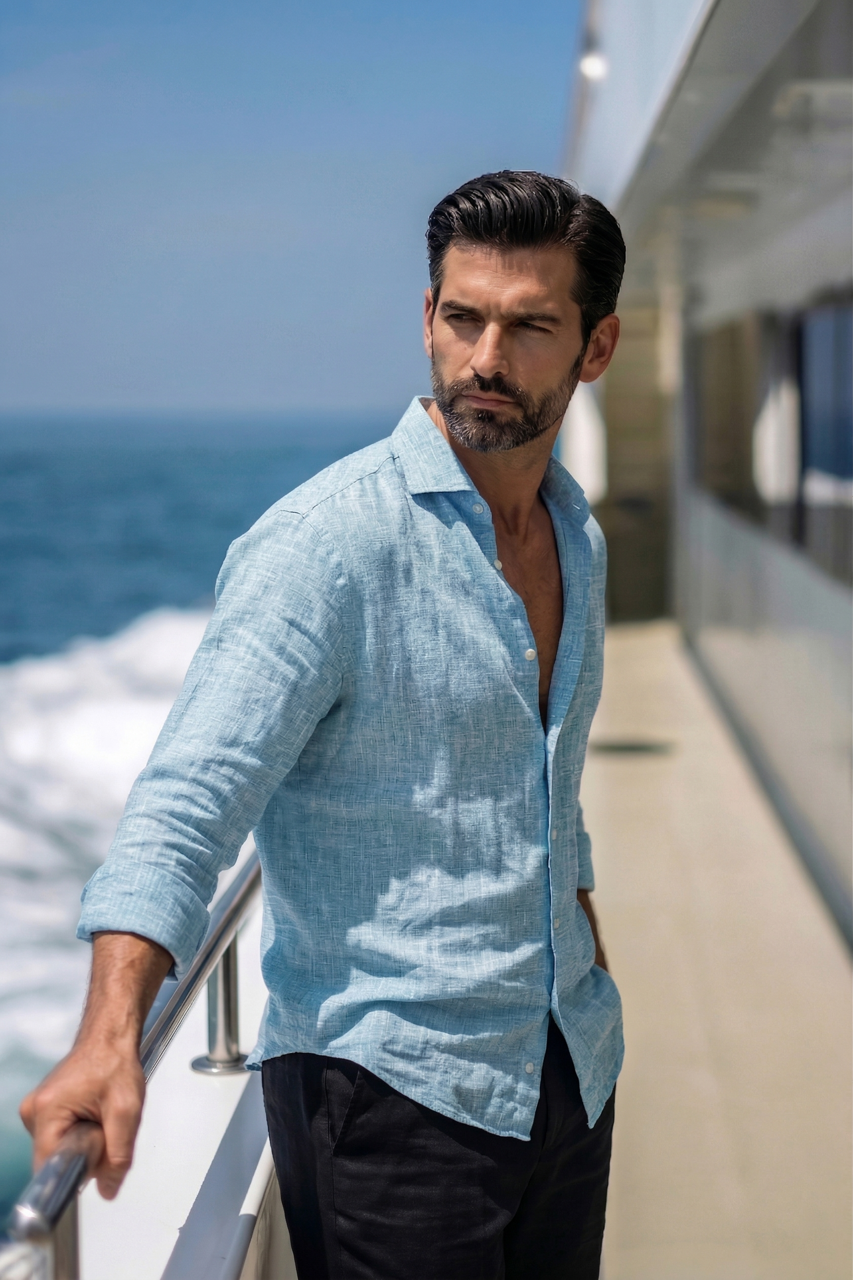 Full Sleeve Men's Pure Linen Sky Blue Shirt | Summer Wear