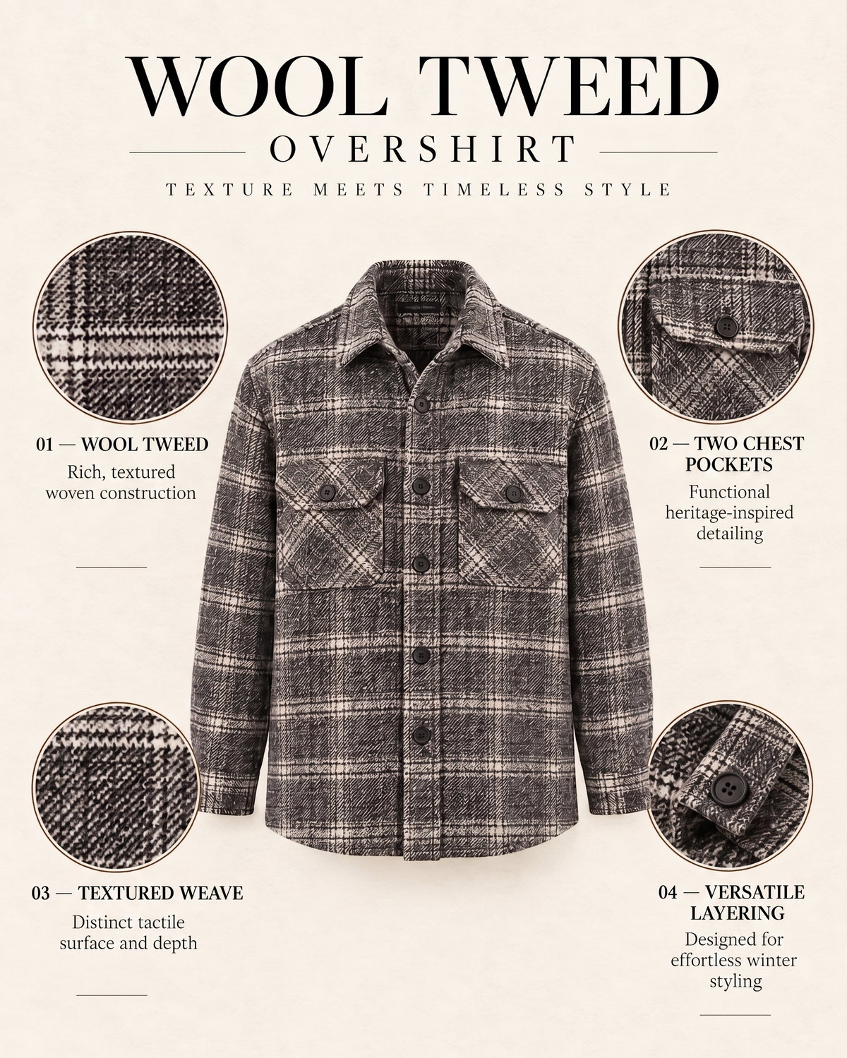 Melange Tartan Beige Checked Premium Wool Shirt for Men
