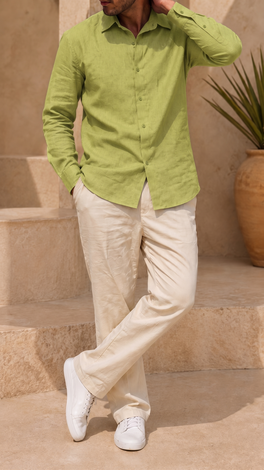 Full Sleeve Men's 100% Belgium Linen Olive Green Shirt | Summer Special