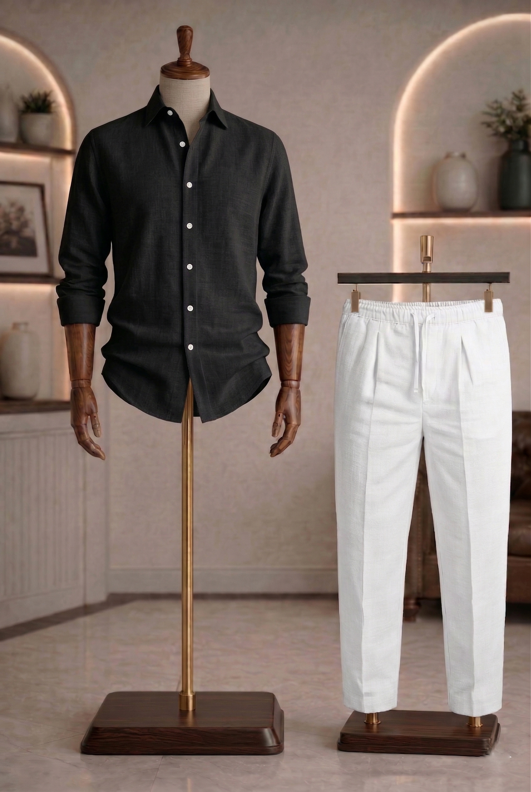 Full Sleeve Linen Pair For Men | Black Linen Shirt with White Linen Pant