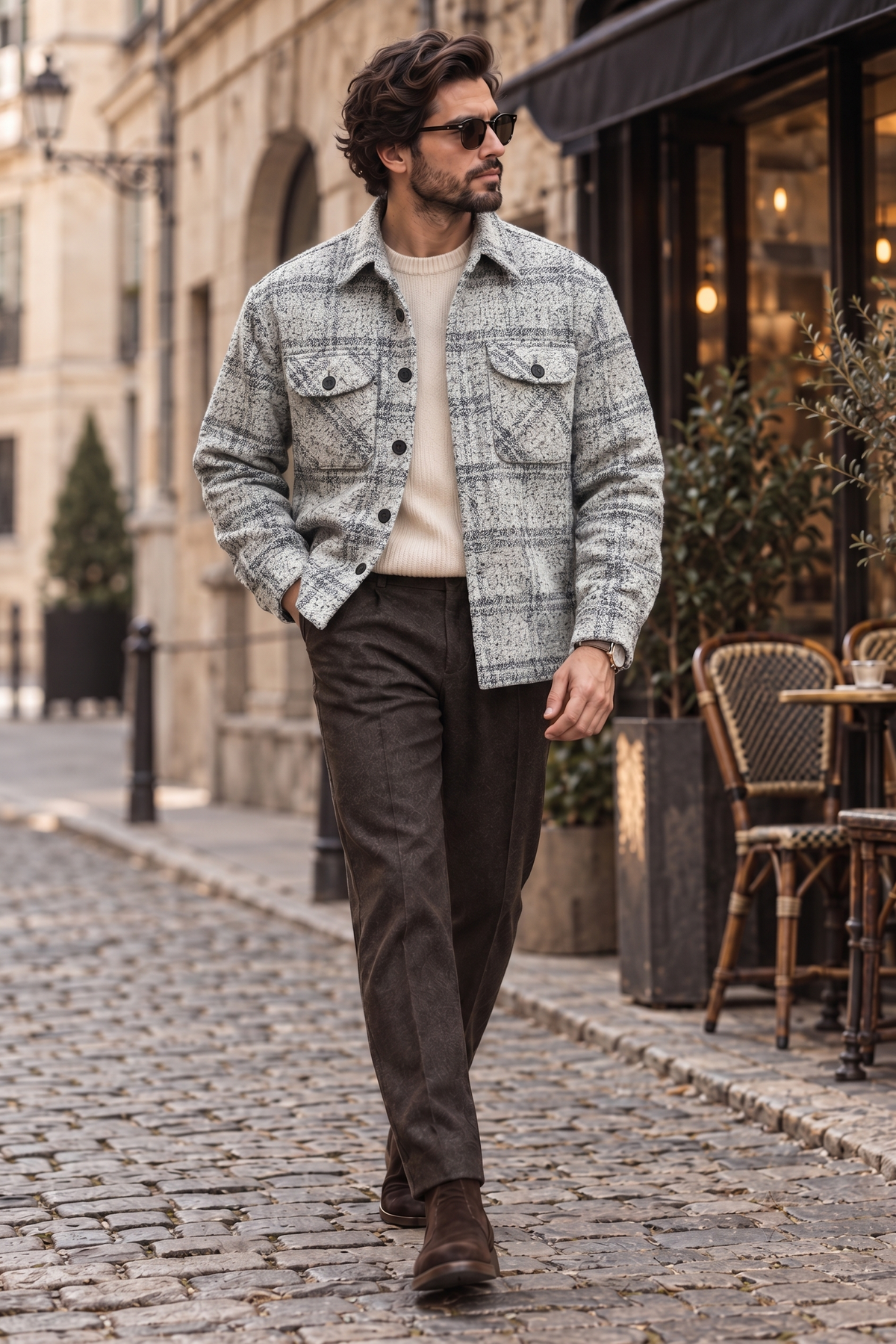 Melange Checked White Premium Wool Shirt for Men