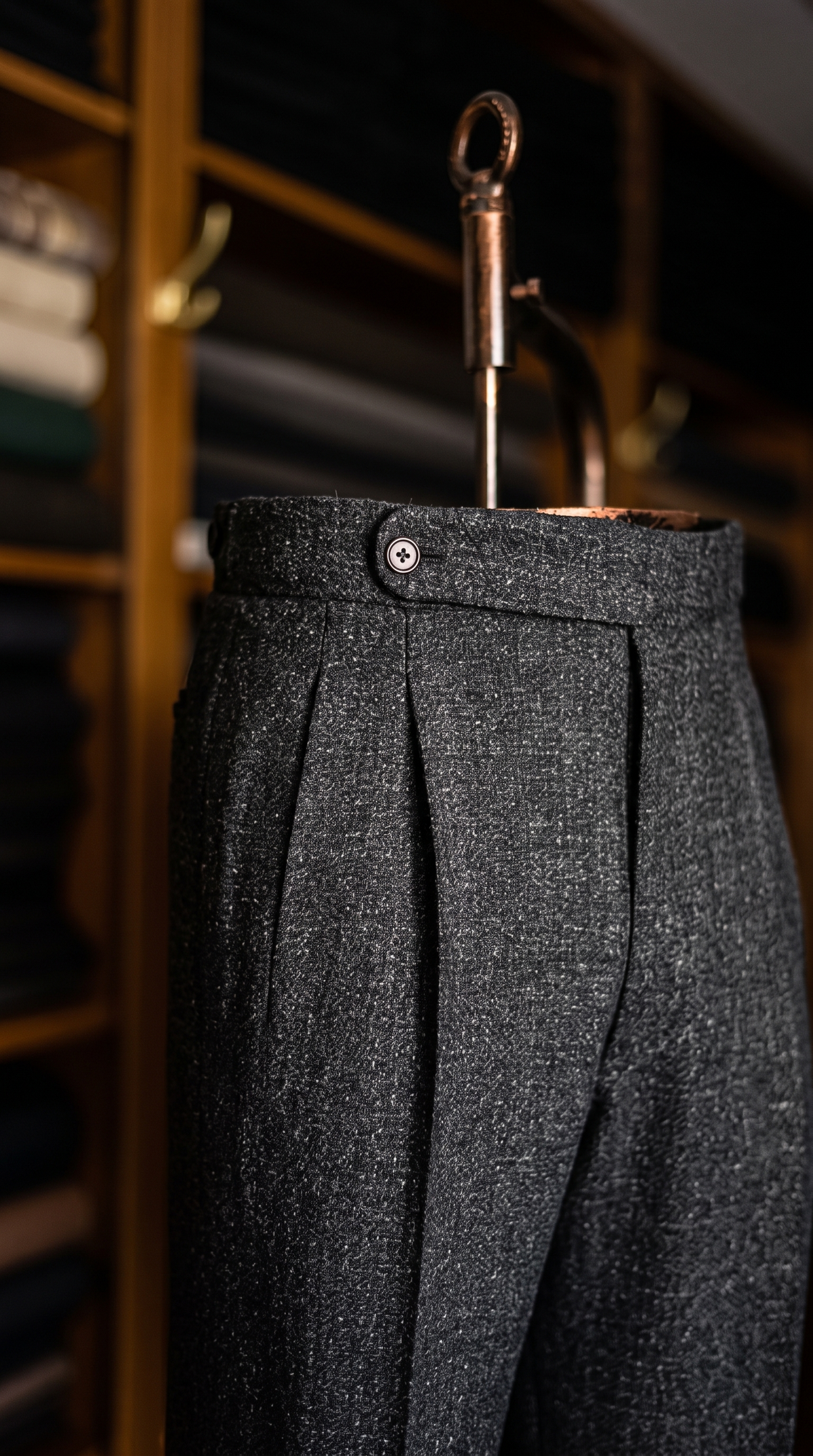 Imperial Charcoal Grey Marino Wool Double Pleated Trousers for Men