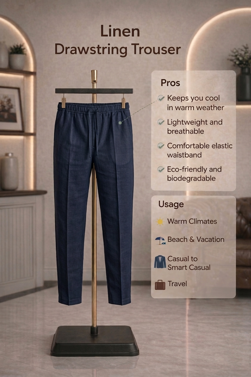 Full Sleeve Linen Pair For Men | Beige Linen Shirt with Navy Linen Pant