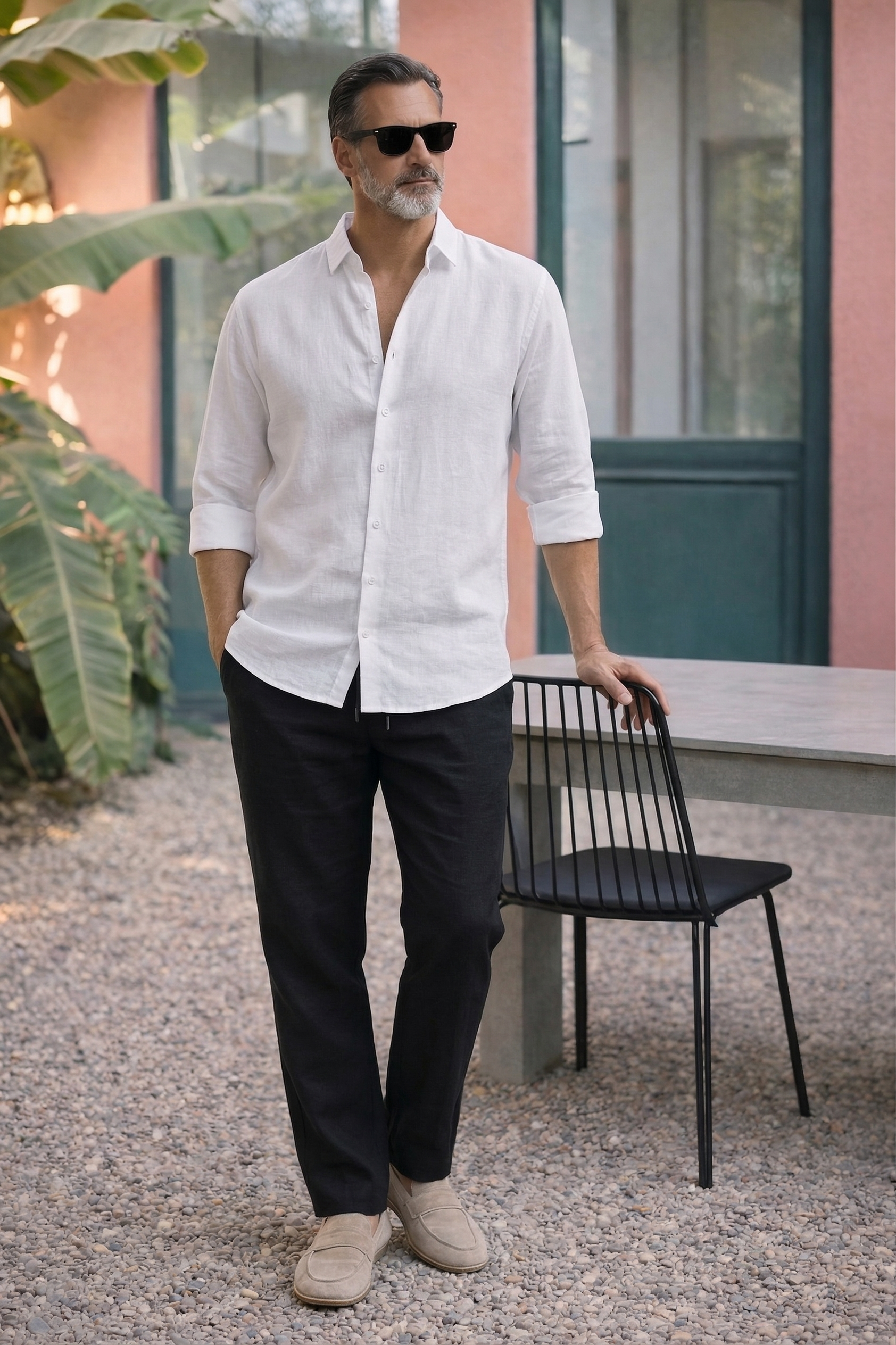 Full Sleeve Linen Pair For Men | White Linen Shirt with Black Linen Pant
