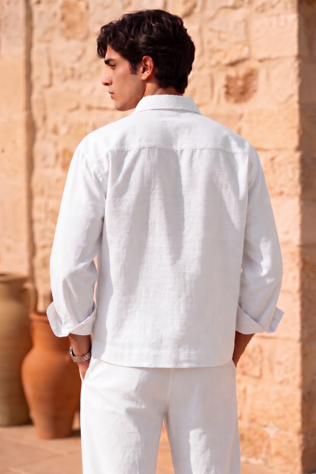 Full Sleeve White Boxy Fit Pure Belgium Linen Crop Shirt