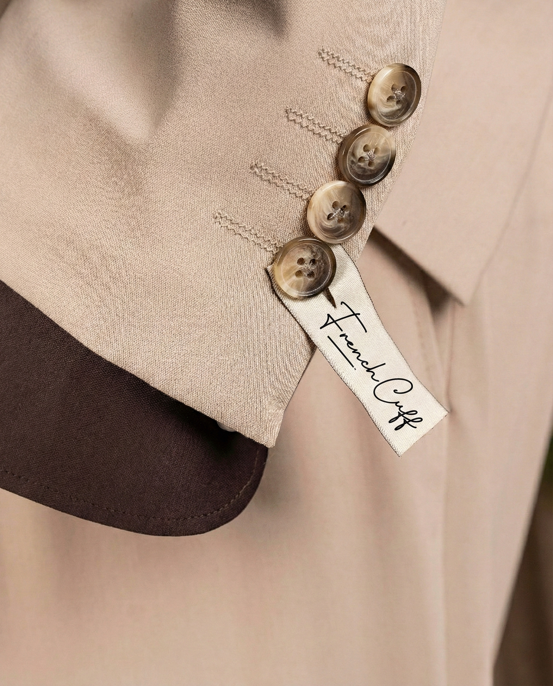 French Cuff Men's Beige Single Buttoned 3-Piece Suit