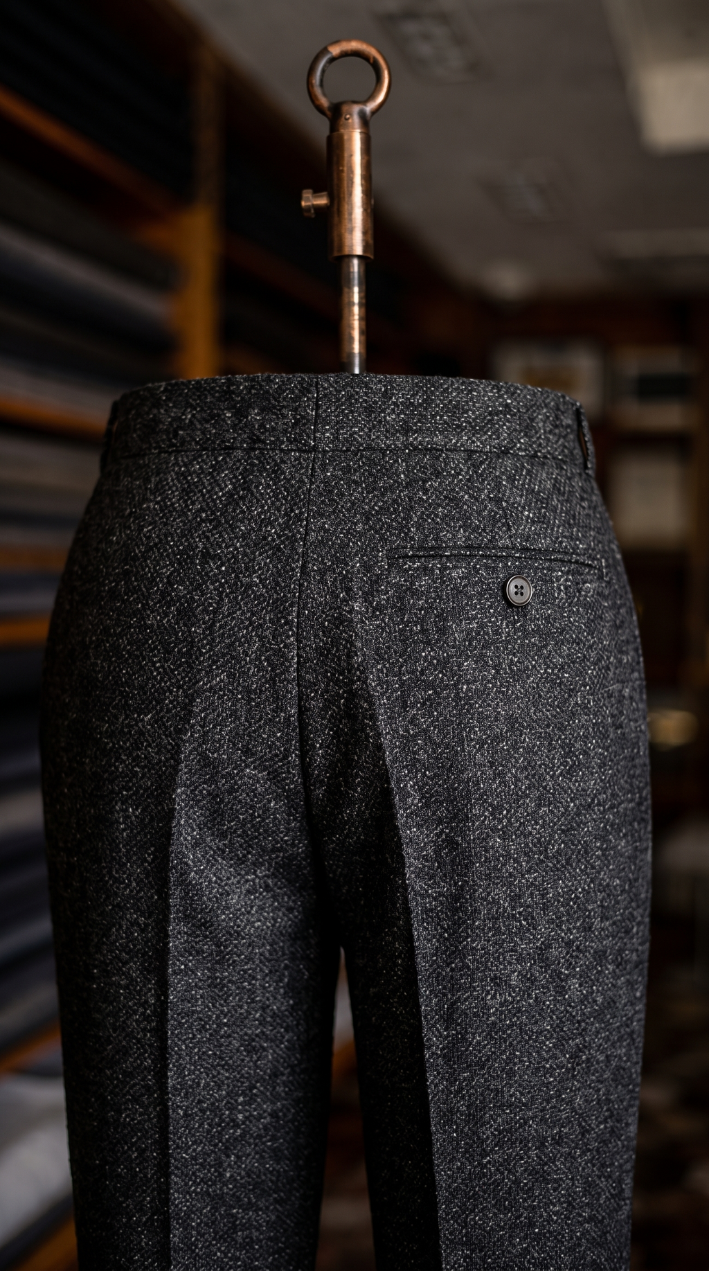 Imperial Charcoal Grey Marino Wool Double Pleated Trousers for Men