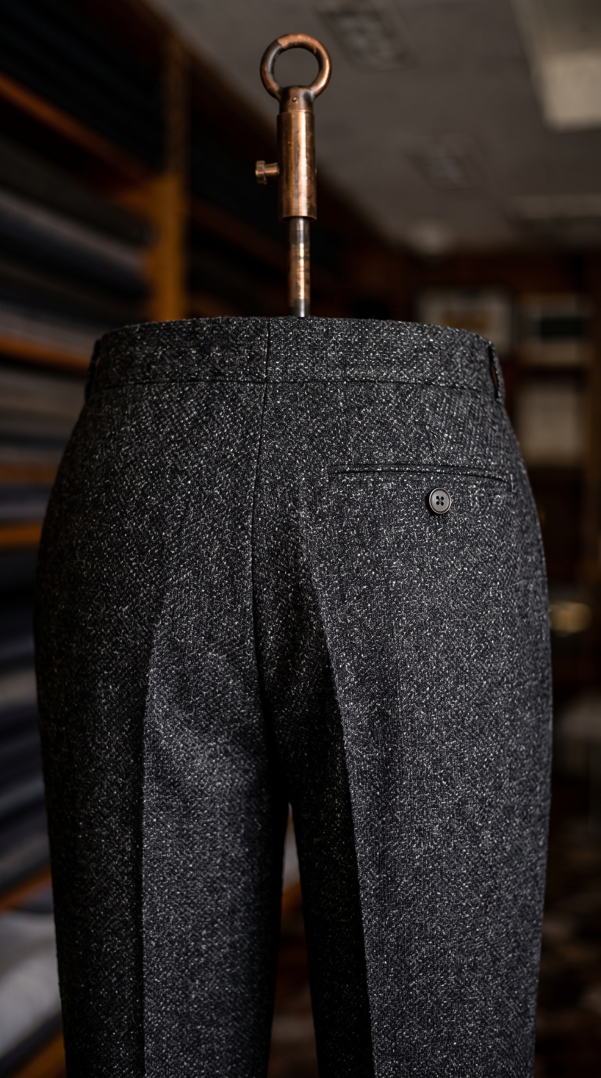 Imperial Charcoal Grey Marino Wool Double Pleated Trousers for Men