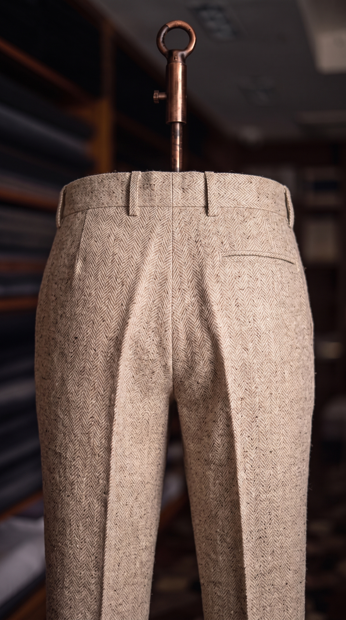 Viceroy Beige Herringbone Double Pleated Trousers for Men