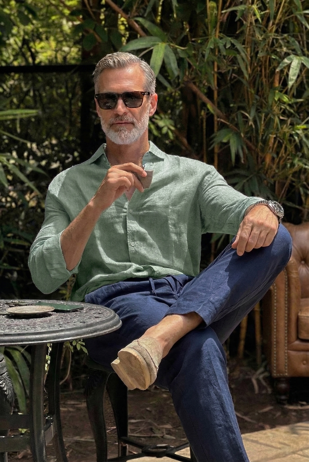 Full Sleeve Linen Pair For Men | Minty Green Linen Shirt with Navy Linen Pant